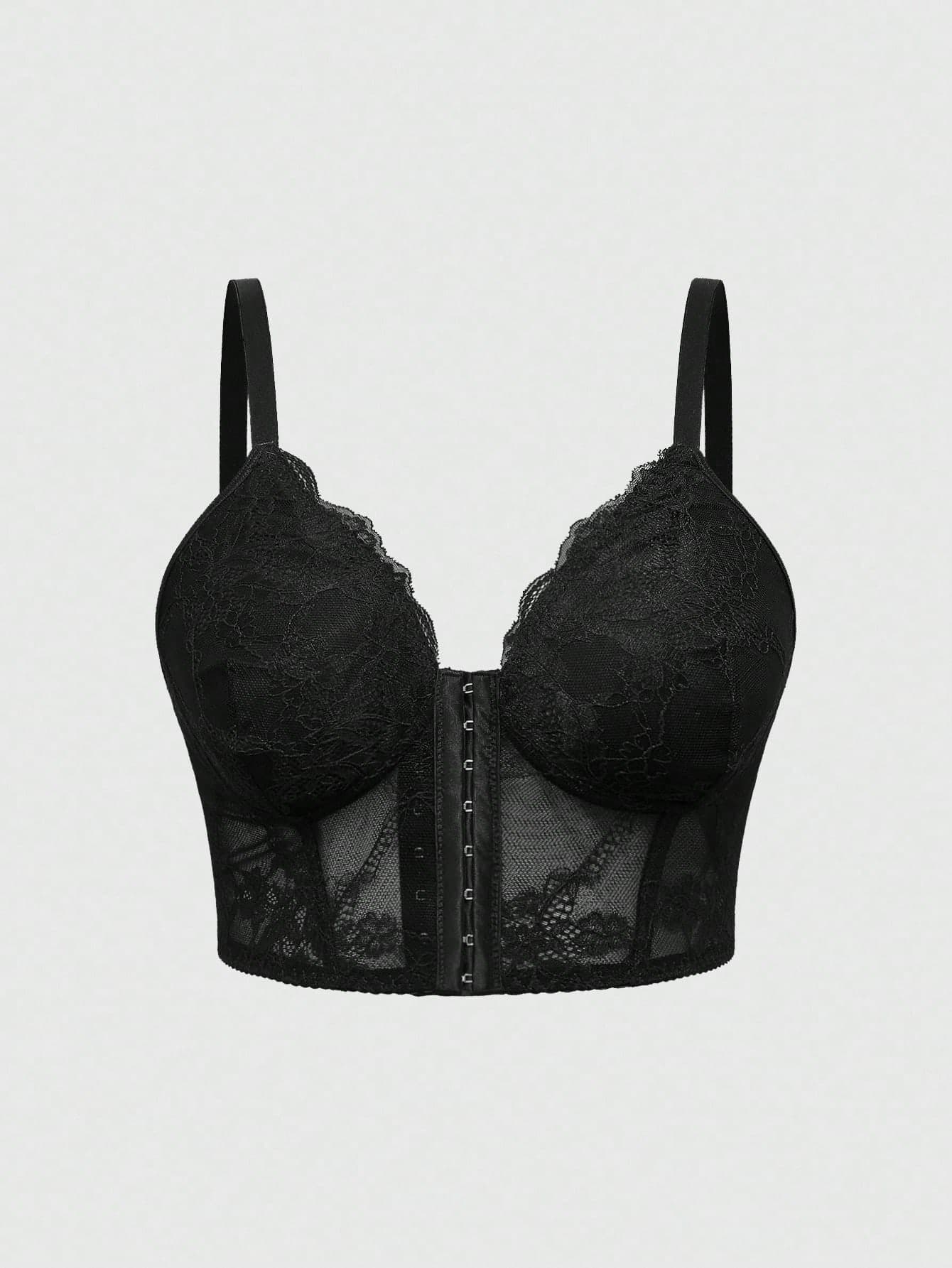 ROMWE Avant Plus Size Front Closure Lace Padded Wireless Lingerie Bra