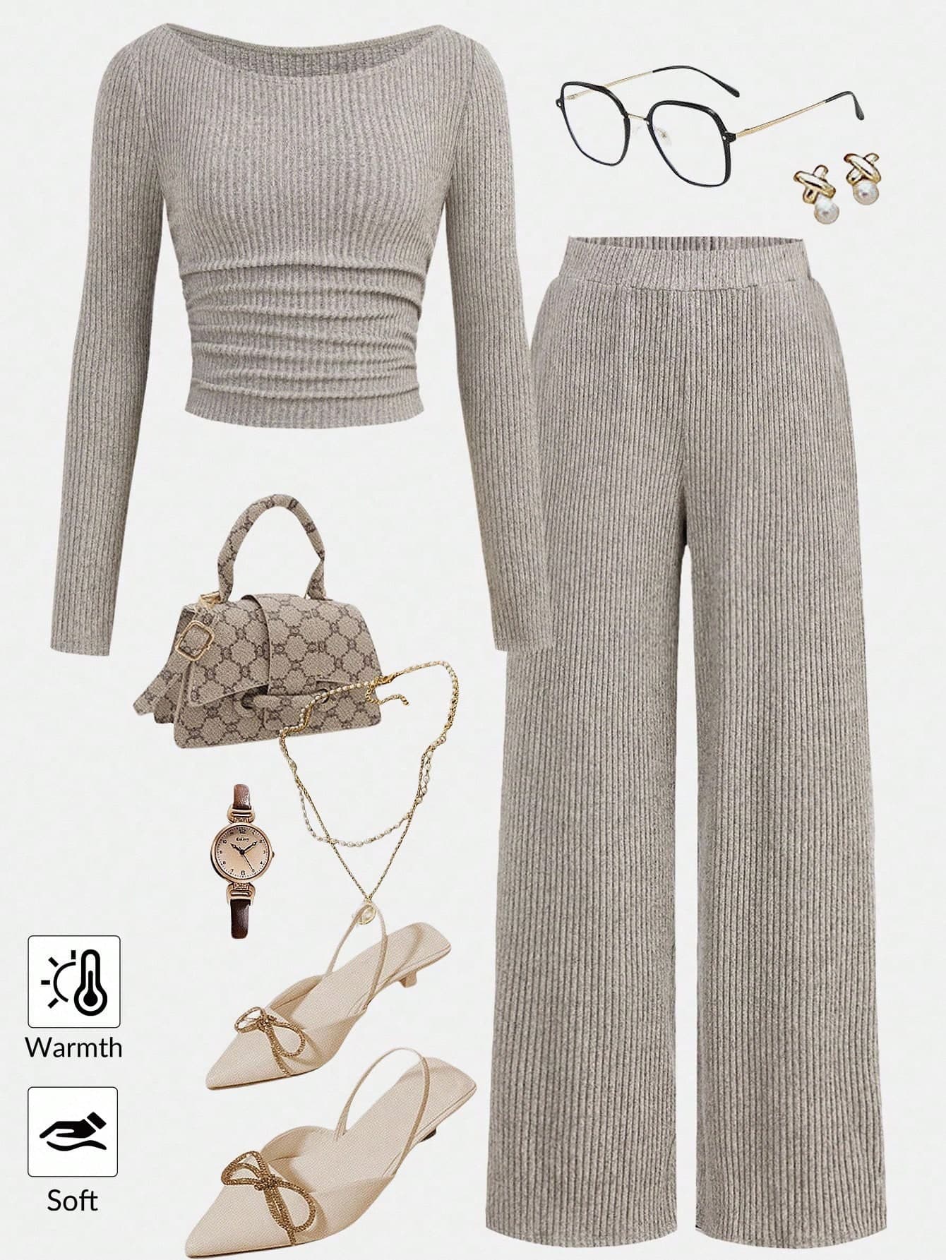 SHEIN Girlism Teen Girls Crew Neck Ruched Waist Long Sleeve T-Shirt And Loose Fit Pants Set