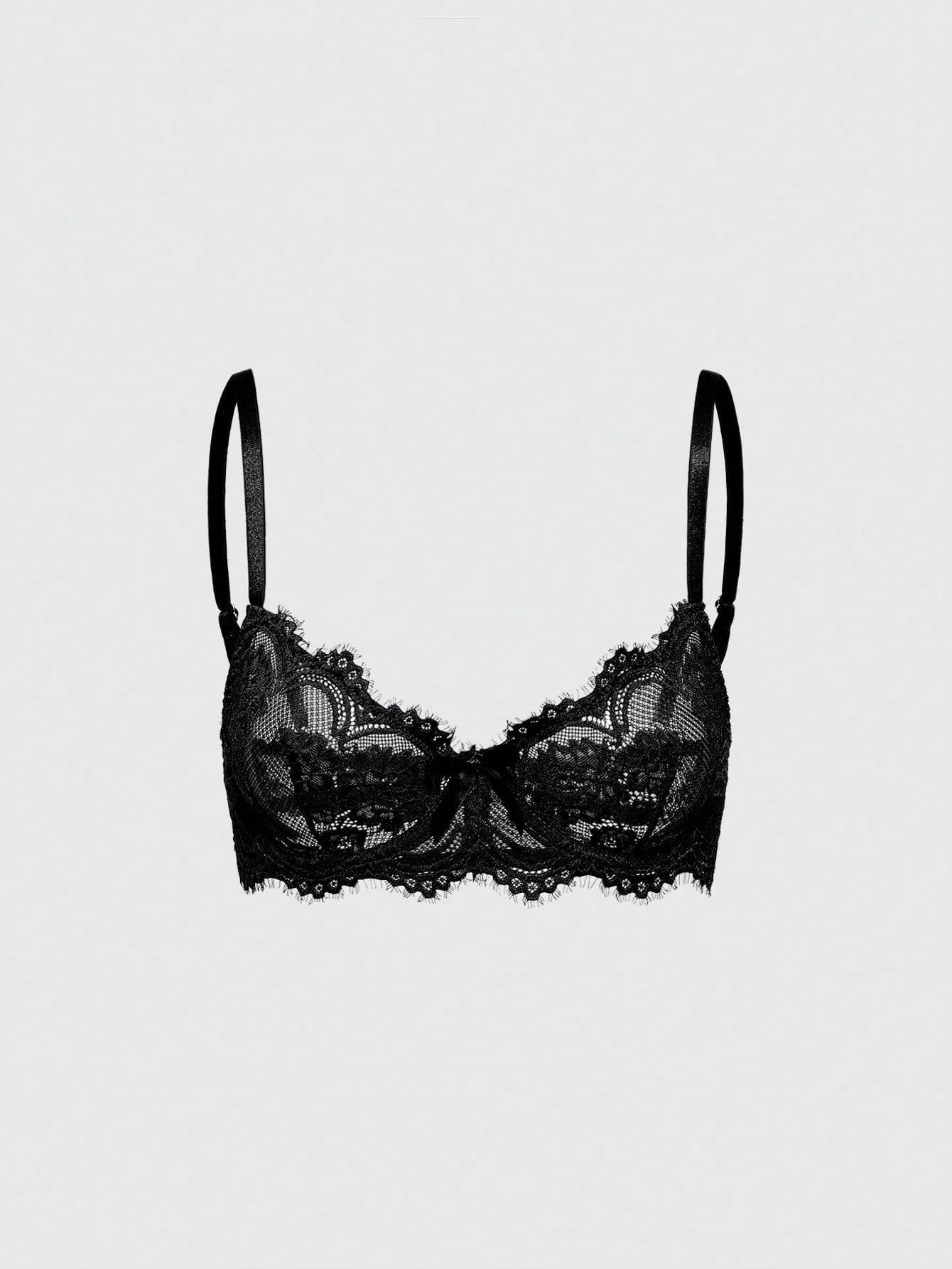 ROMWE Plus Size Gothic Floral Lace Underwire Triangle Cup Bra