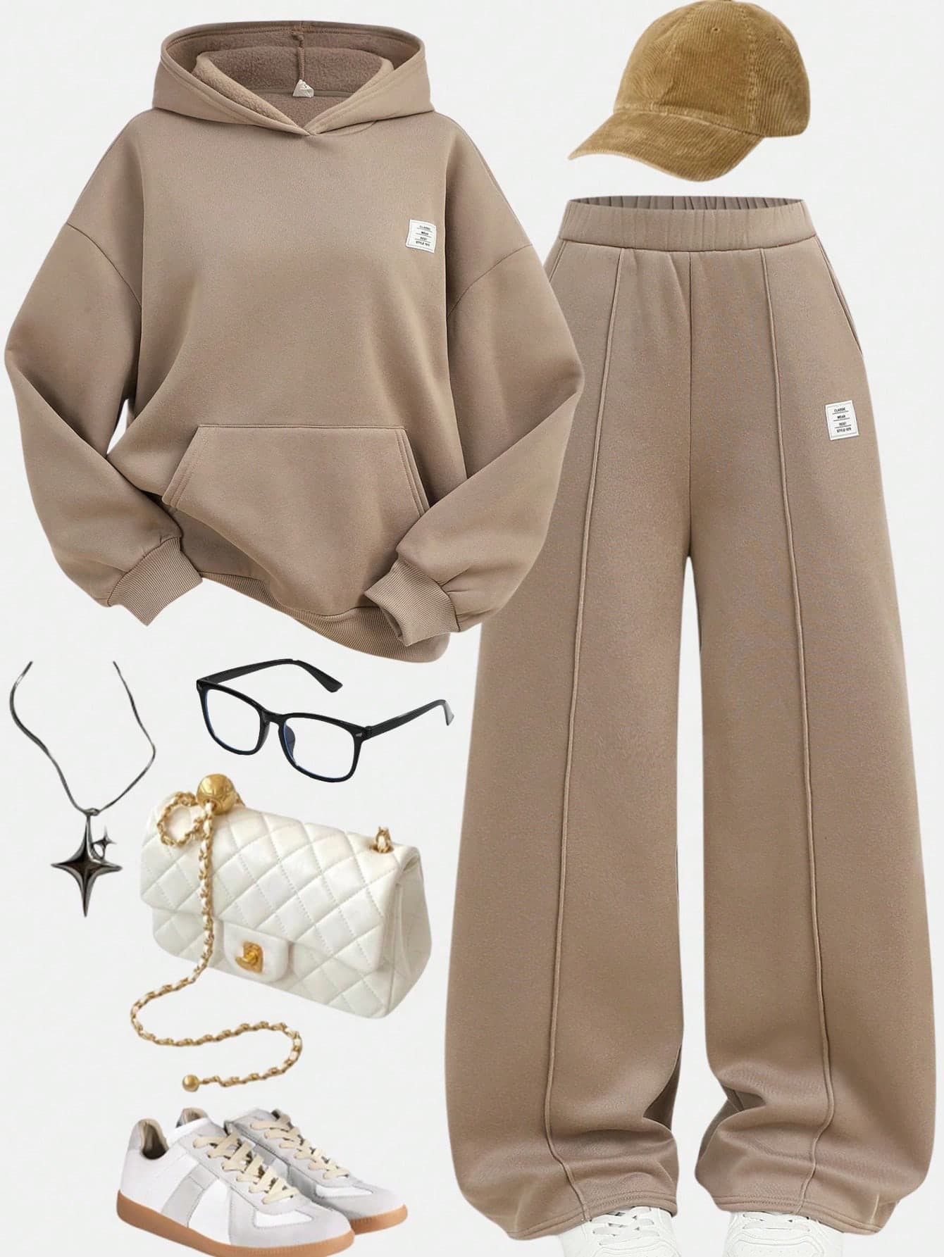 SHEIN Girlism 2pcs/Set Teen Girls' Solid Brown Winter Casual Holiday Back-To-School Vintage Loose Graphic Autumn Hoodie Sweatshirt And Sweatpants Thermal Tracksuit
