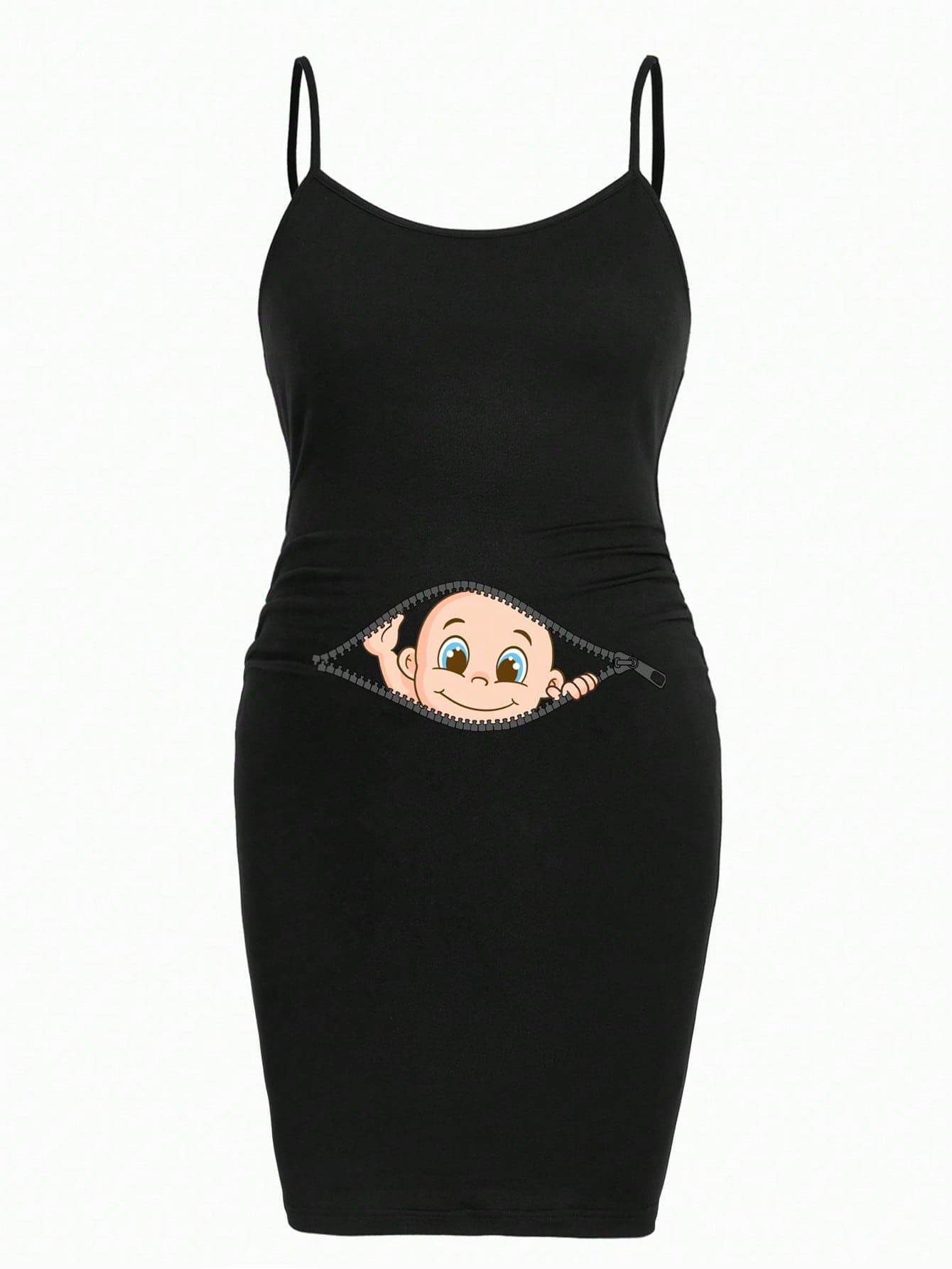 SHEIN Casual Minimalist Baby Pattern Sling Mid-Length Fitted Maternity Dress World Cup