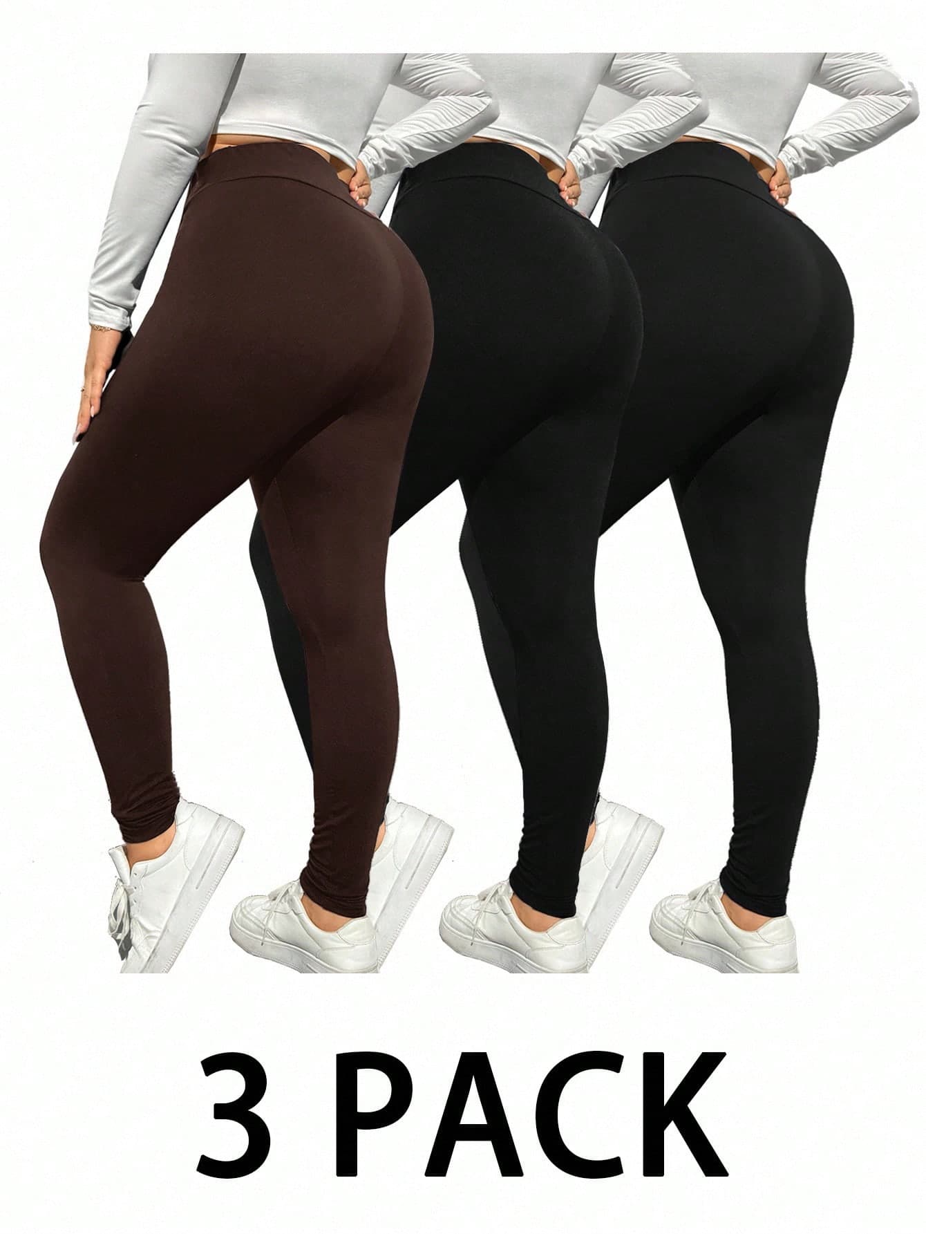 SHEIN Essnce Plus Size Women's Leggings, 3 Pieces, Women's Leggings, Curve Plus Fall Pants Fall Women Pants Yoga Pants/Winter