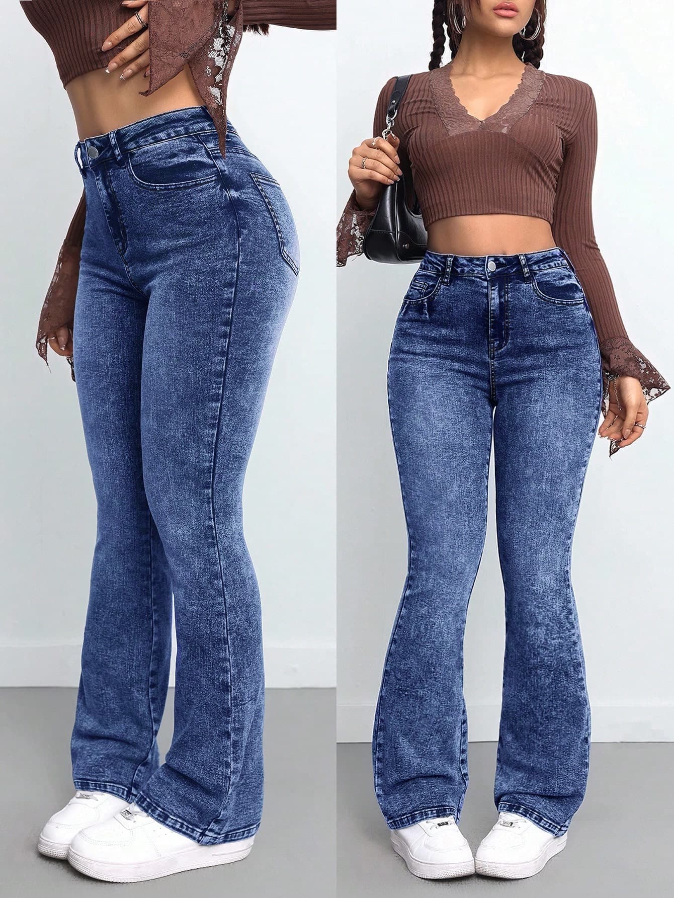 SHEIN Tall Women's Casual Skinny Stretch Flared Jeans, New Years Eve Christmas High Waist Jeans, Tall Women
