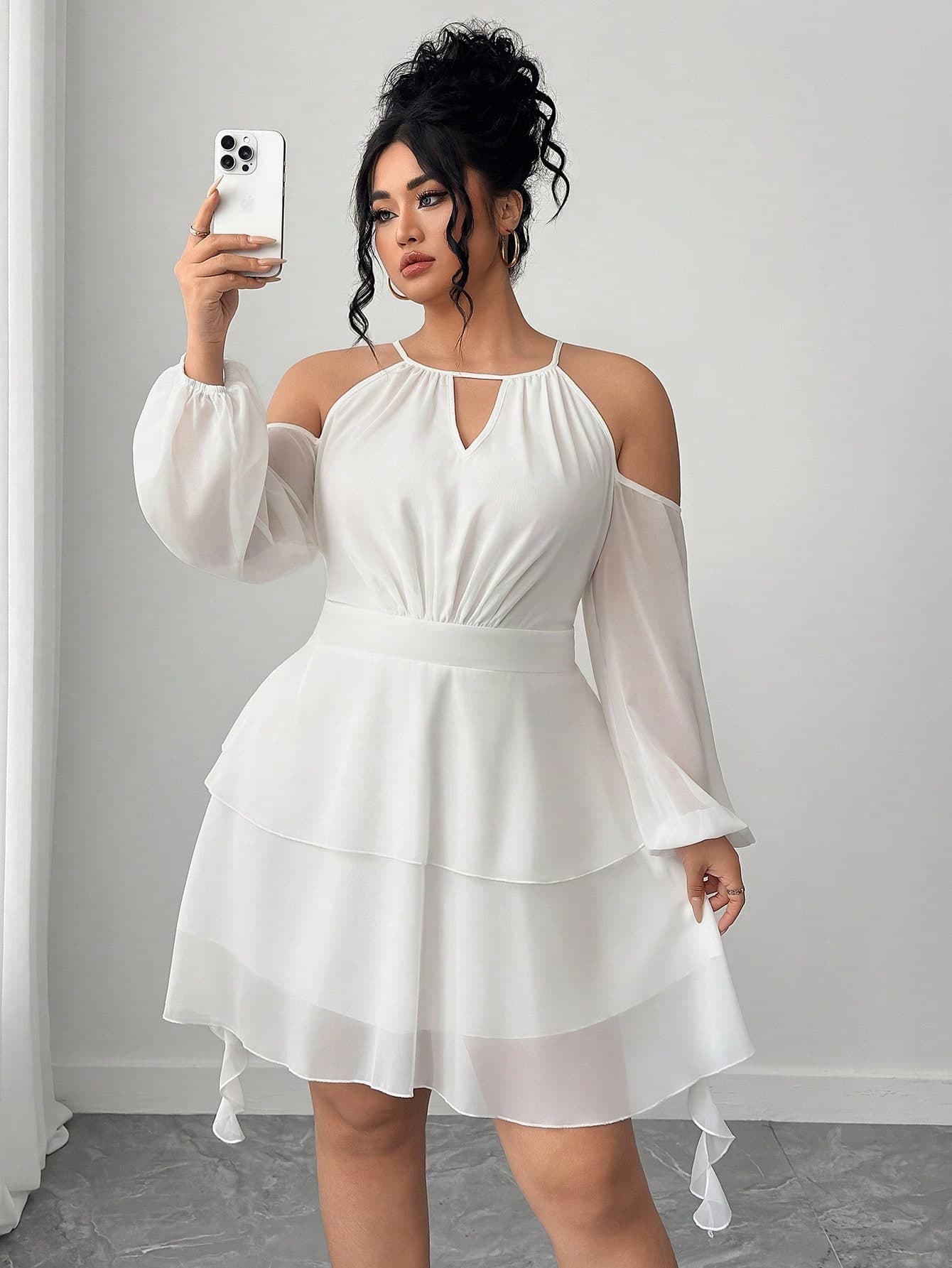 Elenzga Women's Off-Shoulder Solid Color Sweetheart Neck Lantern Sleeve Dress Fall