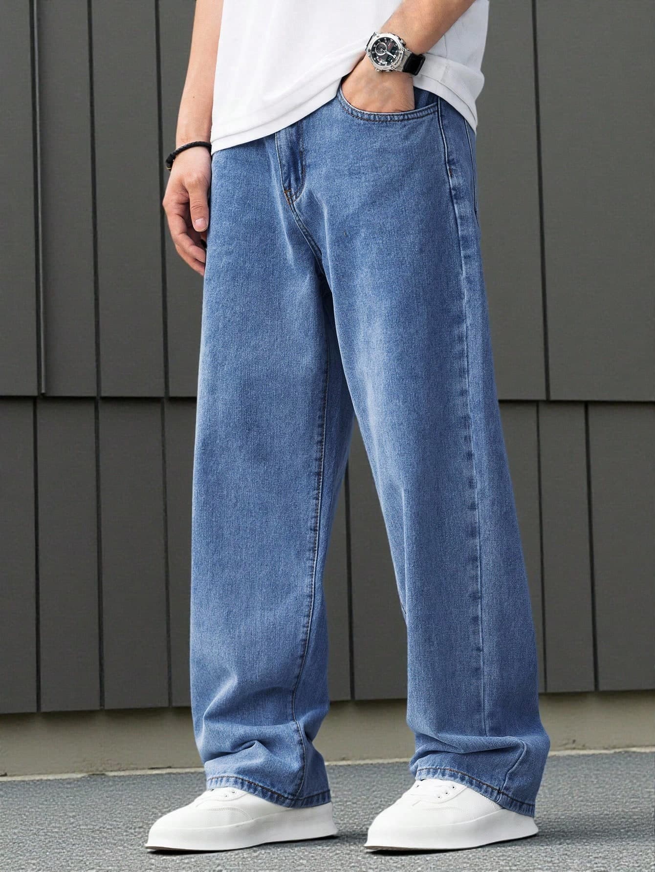 SHEIN Teen Boy Fashion Casual Blue Denim Basic Simple Loose Straight Leg Jeans For Boys Soft Dailywear And The Four Seasonsr Teen Boy Clothes
