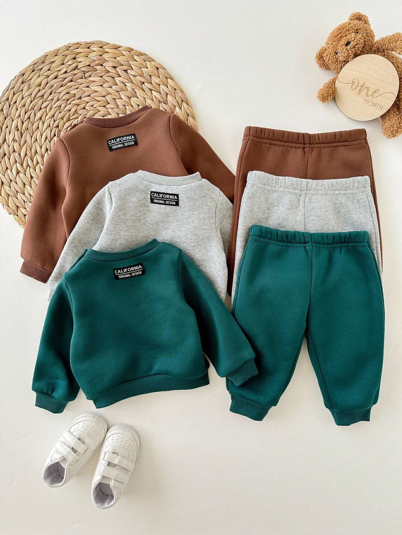 6pcs -Piece Set Newborn Baby Boy Casual Round-Neck And Trousers With Patch,Green,Autumn,Modest,Family Matching Toddler Fall Sweatpants Set Winter