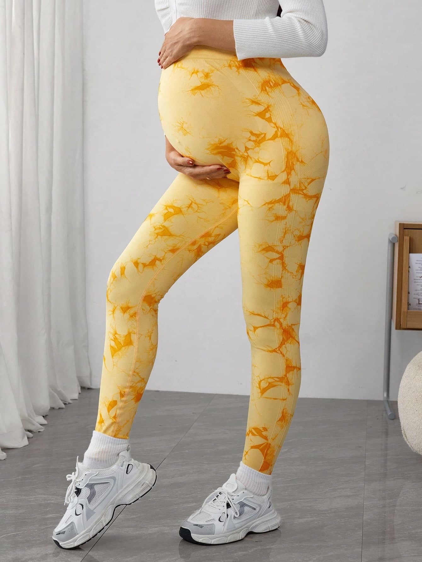 SHEIN Maternity Casual Tie-Dye Print High Waist Sports Leggings