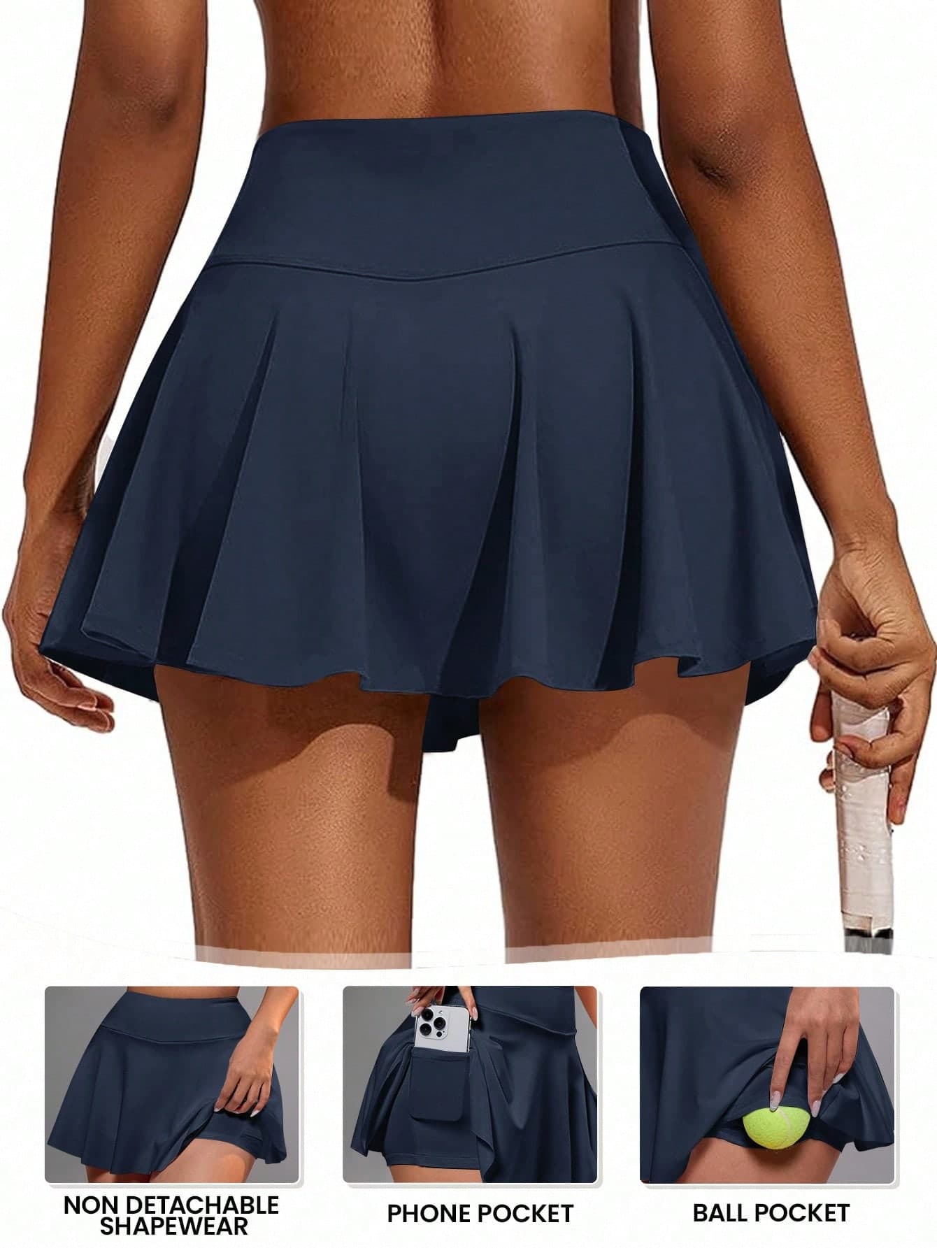 CourtClass CourtClass Women's Skirt With Pockets For Badminton, Tennis, Yoga, Fitness, Running, Marathon Sports Athletic Sport Skort Navy Blue Skirts Workout