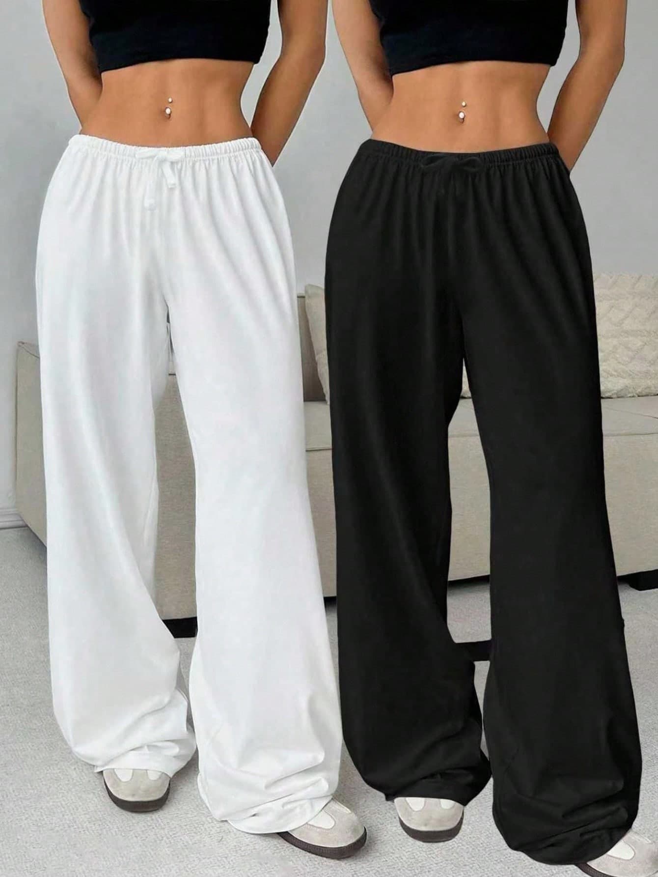 SHEIN 2pcs/Set Teens/Girls Casual All-Match Versatile Daily Wear & School Loose Knit Wide Leg Pants, Autumn/Winter Fall