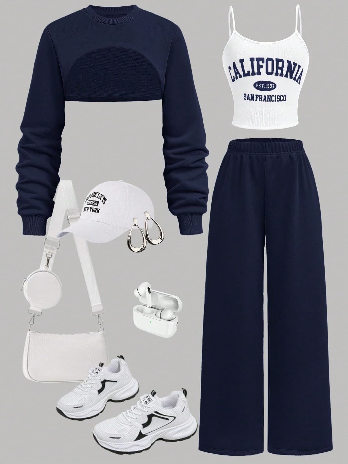 SHEIN Girlism 3pcs/Set Teen Girls Casual Sports Sweatshirt With Printed Camisole And Wide Leg Sweatpants Outfit College Outfits Full Baseball Set