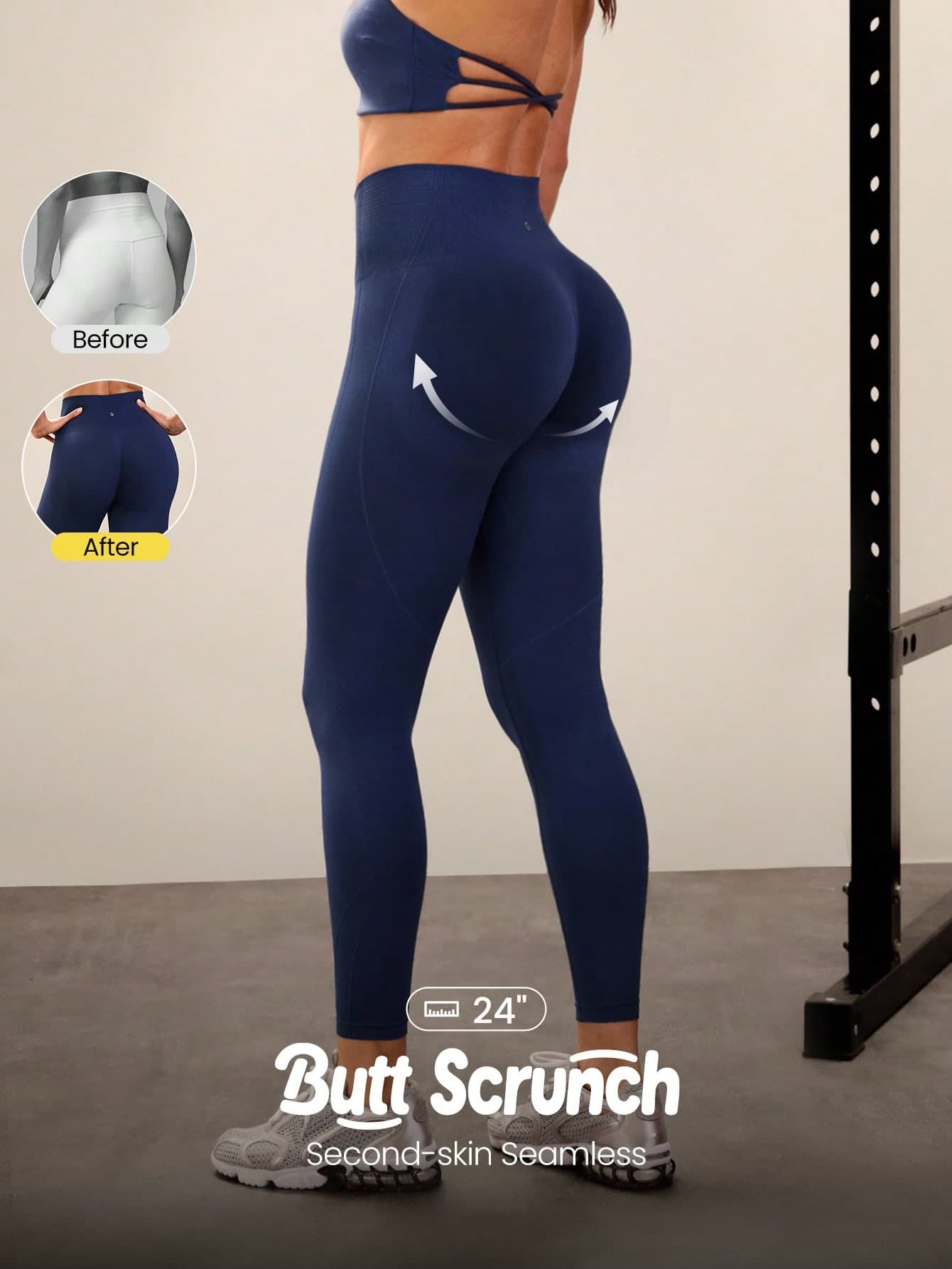 GLOWMODE 24" Seamless Be A Peach Ultra High-Rise Waist Tummy Control Peach-Shaped Gym Leggings Medium Impact Workout Running Training Spring Summer