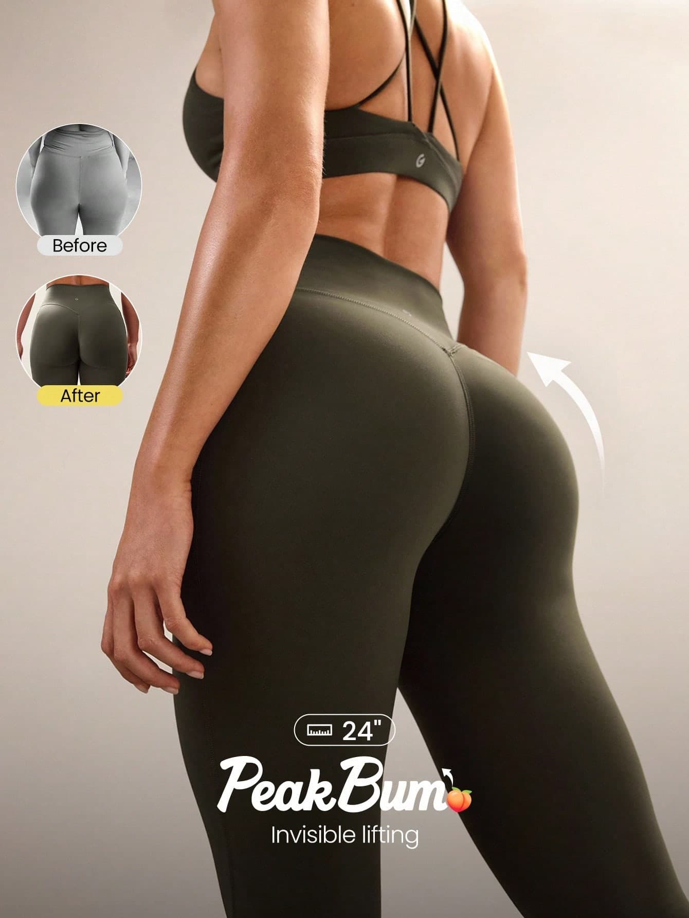 GLOWMODE 24" Peakbum Powersculpt™-Air Sculpt Flex Sweat-Wicking Cool Feel V-Waist Butt-Lifting Leggings High Impact Workout Running Training Spring Summer