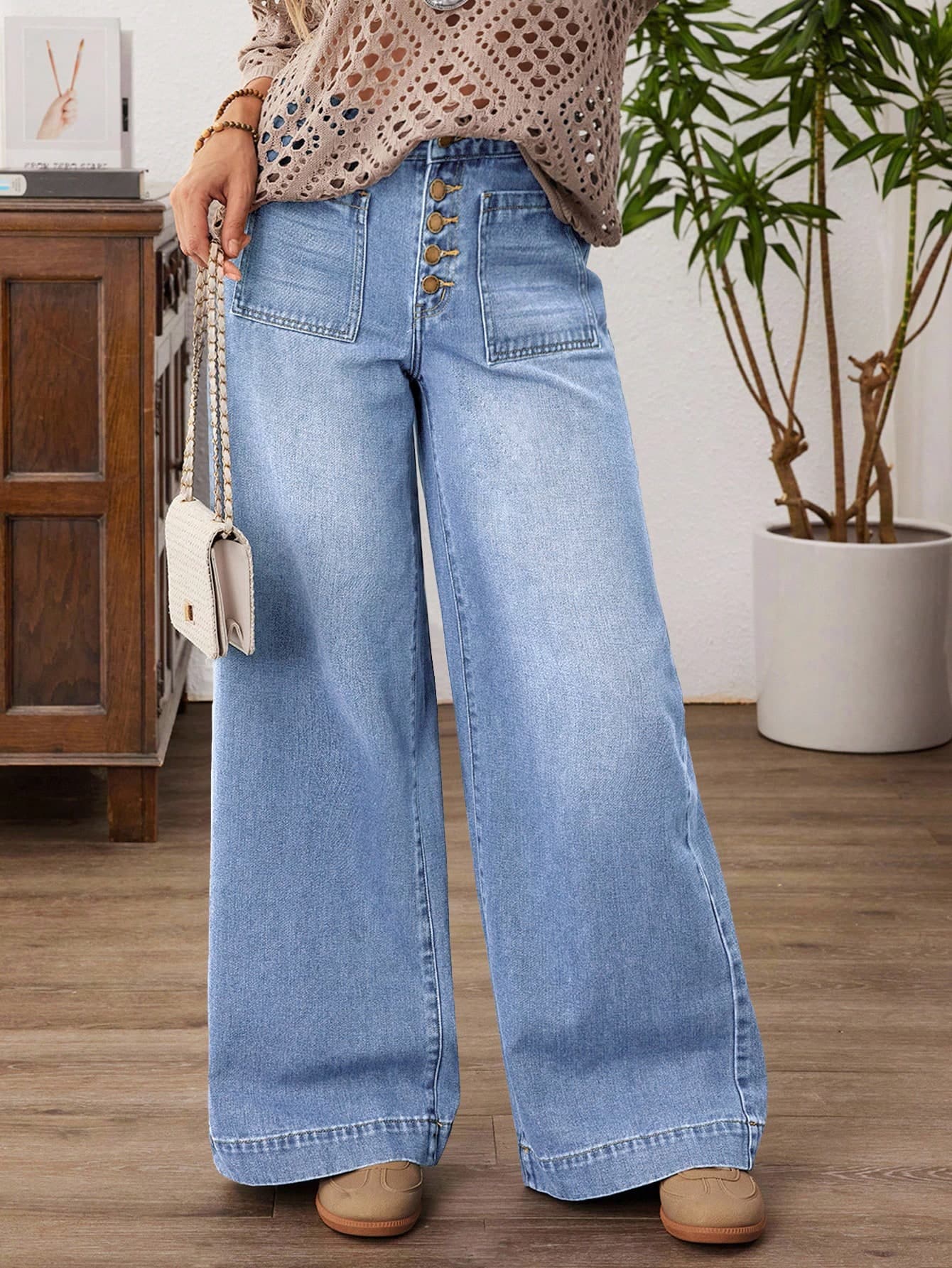 EMERY ROSE Plus Size Relaxed Fit Washed Wide Leg Jeans