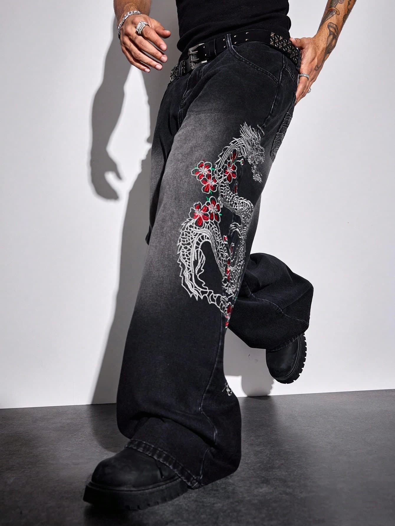 ROMWE MEN Street Life Teen Boys Elastic Waist Fashionable Versatile Straight Leg Casual Jeans
