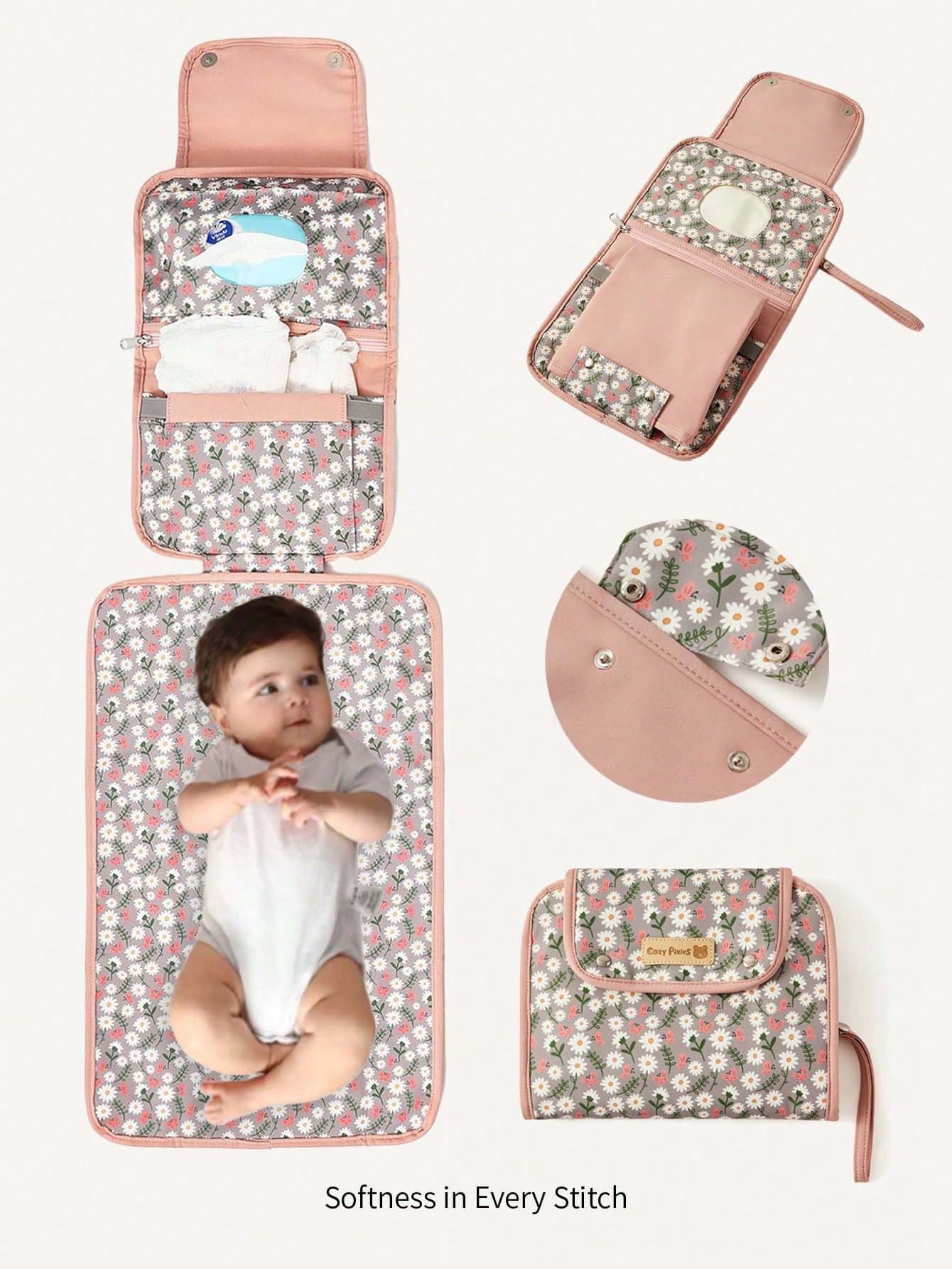 Cozy Pixies 1 Oxford Cloth Changing Bag, All-In-One Multifunctional Bag For Easy Carrying, Detachable And Foldable Baby Changing Pad, Can Be Hung On A Stroller, Diaper Bag, Tissue Bag, Suitable For Storage And Use.