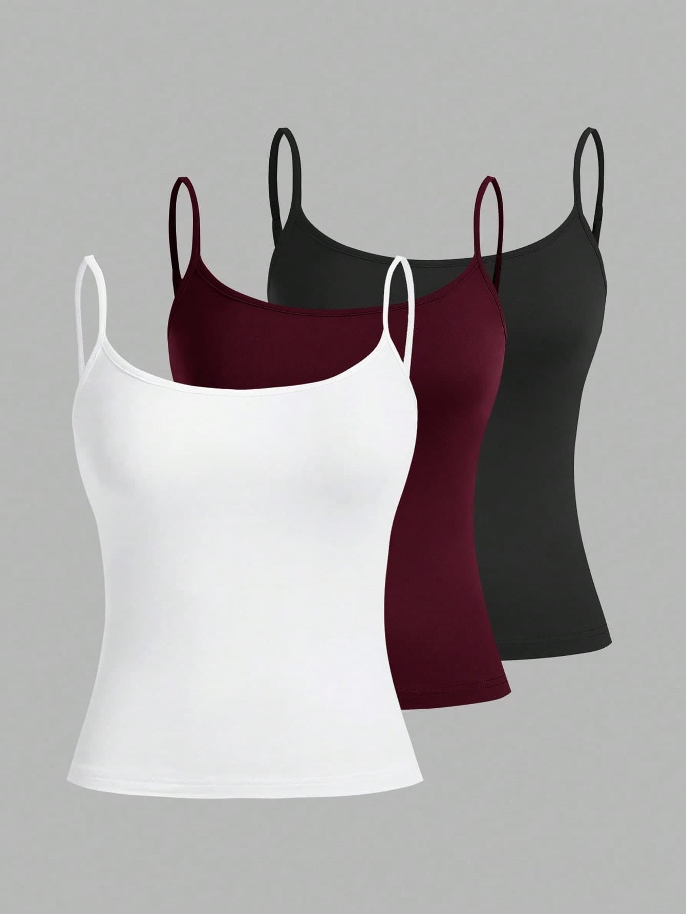 SHEIN EZwear 3pcs Women's Sexy Cropped Camisole Tank Tops, Suitable For Summer