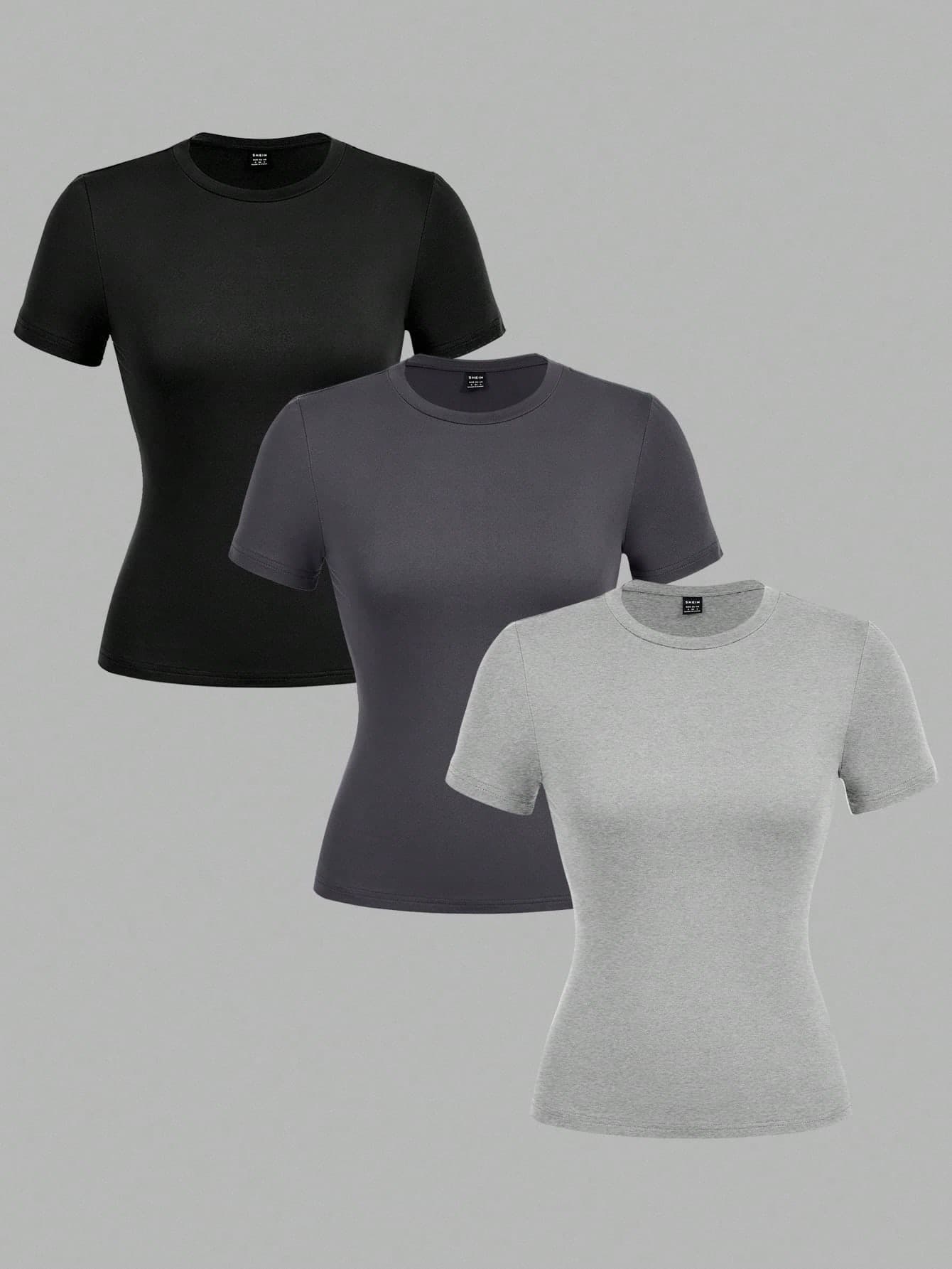 SHEIN EZwear 3pcs Women Casual Crew Neck Bodycon Long Sleeve T-Shirt Set