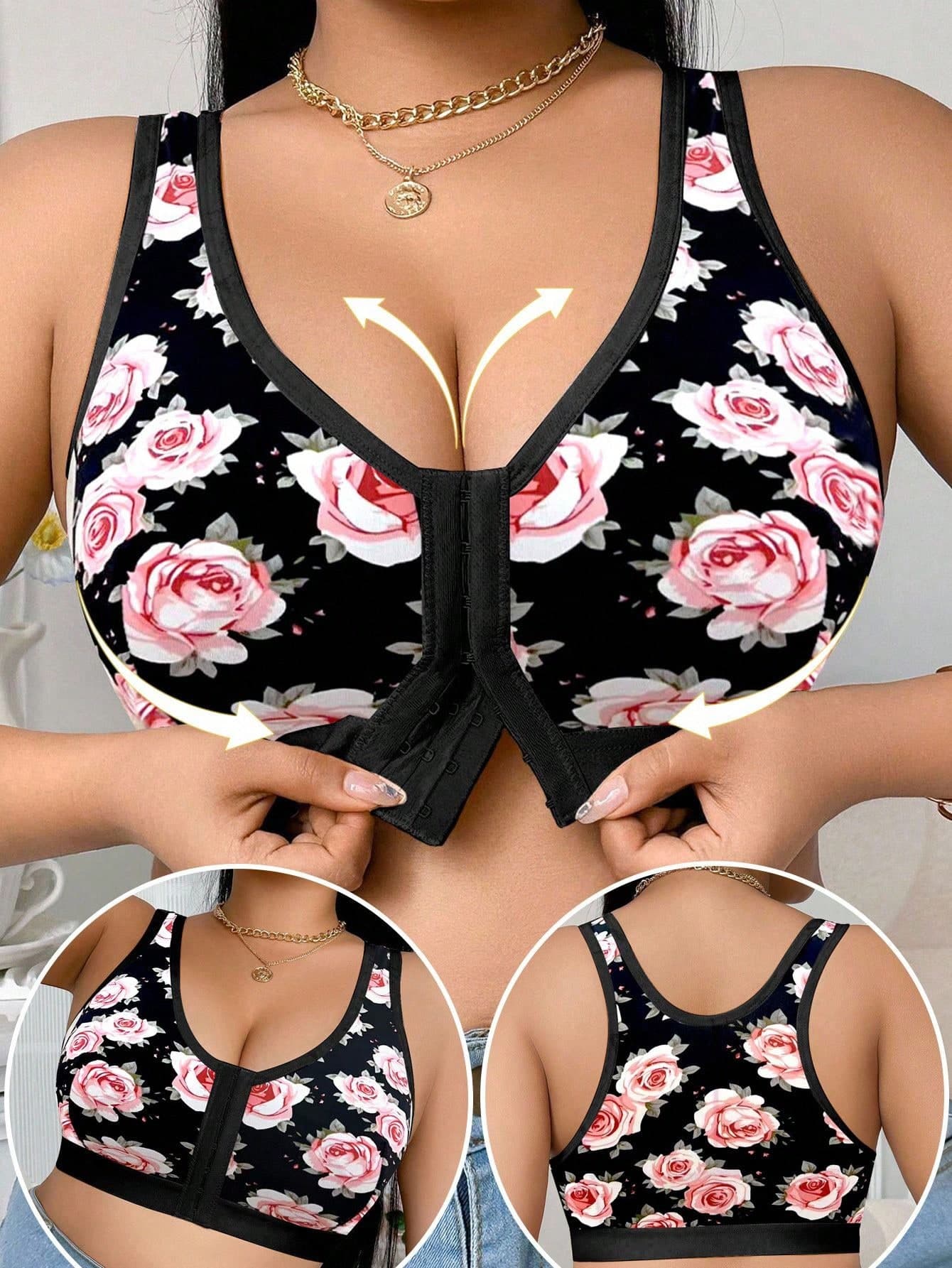 DesireSculpt 1pc Front Closure Plus Size Wireless Bra