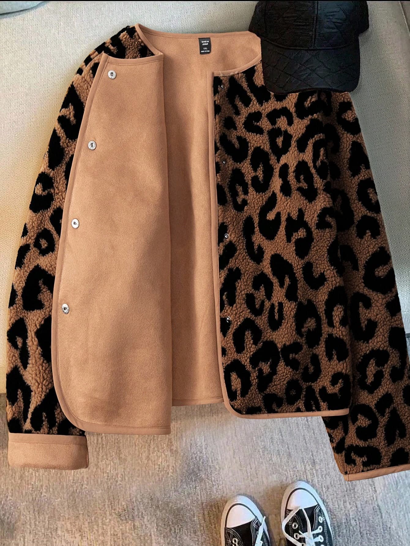 SHEIN Clasi Plus Size Women's Regular Leopard Print Jacket, Autumn/Winter Coat