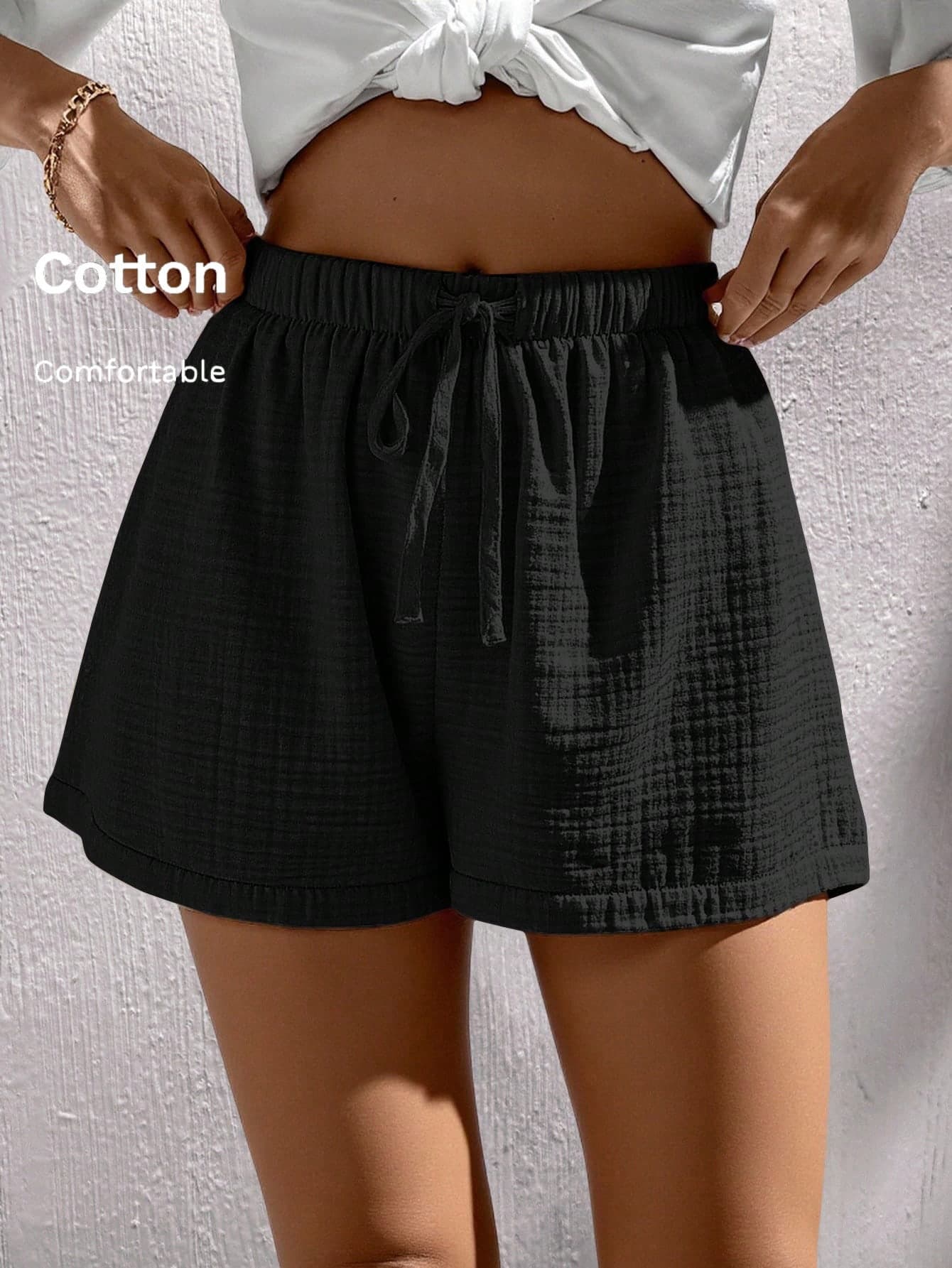 Easowa Women's Casual Comfortable Cotton Elastic Waist Shorts, Suitable For Daily Leisure And Retro, Summer