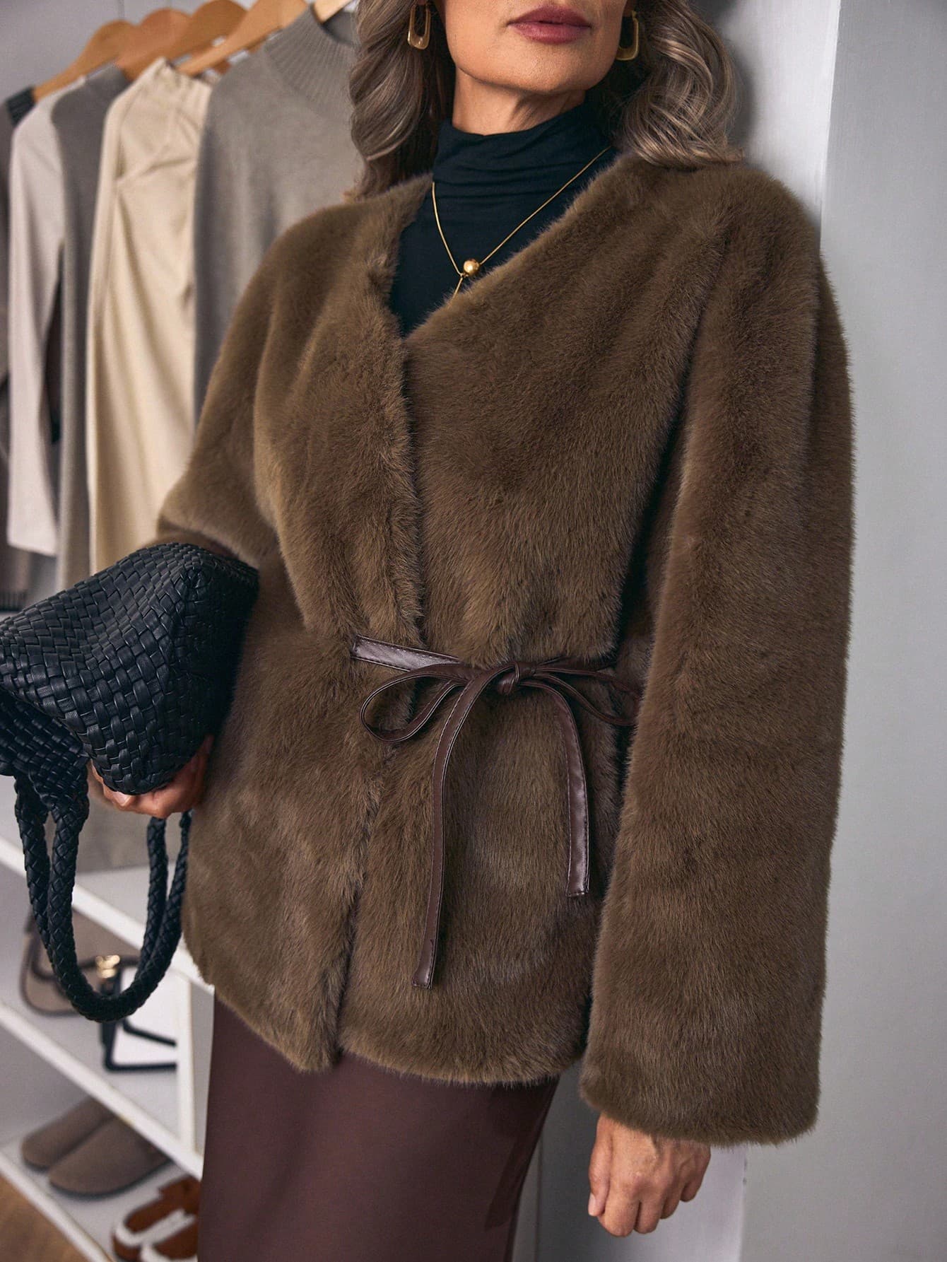 Lyxana Elegant Faux Mink Fur Loose Women Jacket, Autumn/Winter