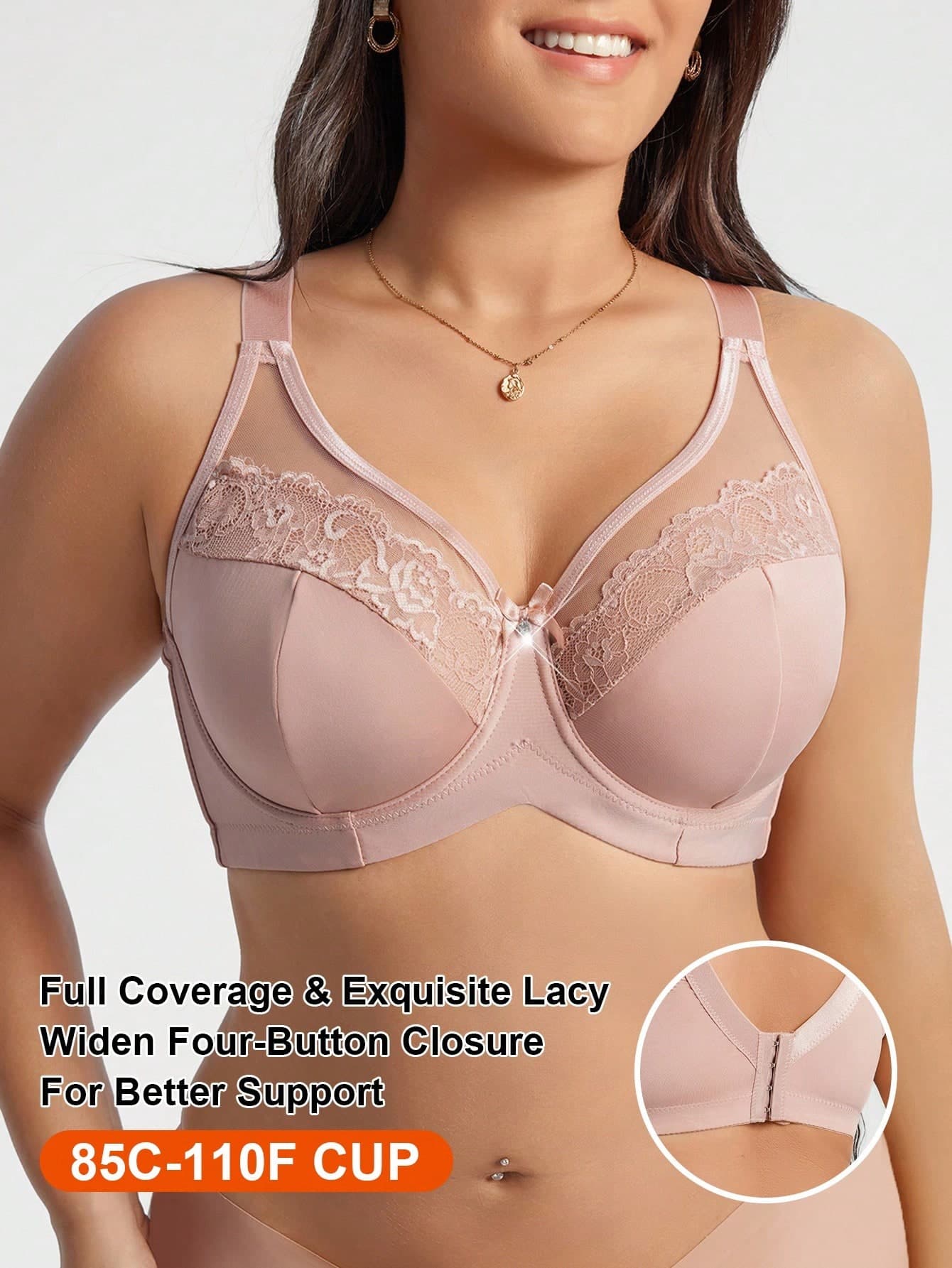 DesireSculpt Plus Size Women Contrast Lace Bow Decor Fashion Underwire Bra