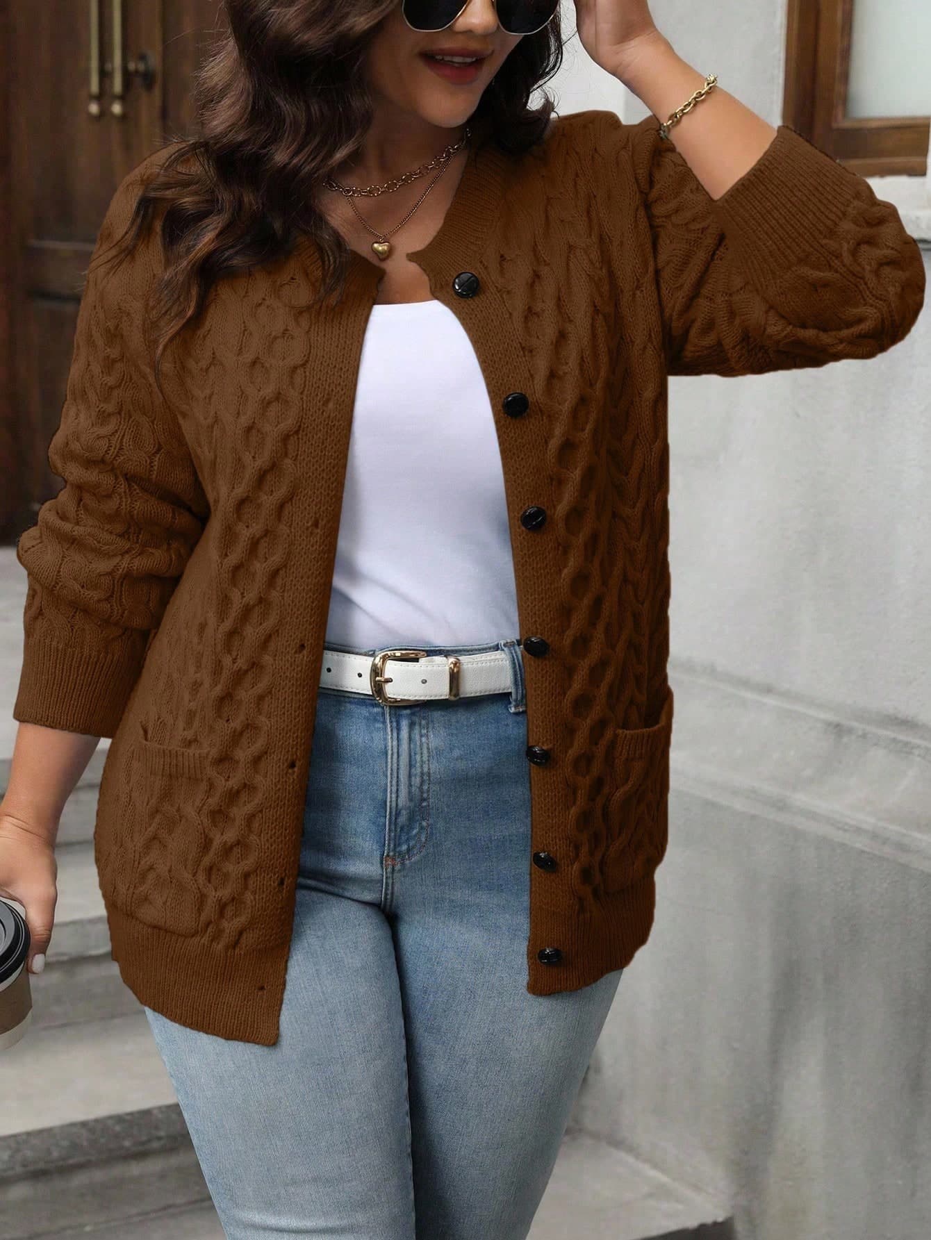 Plus Size Women Casual Button-Up Long Sleeve Cardigan Winter