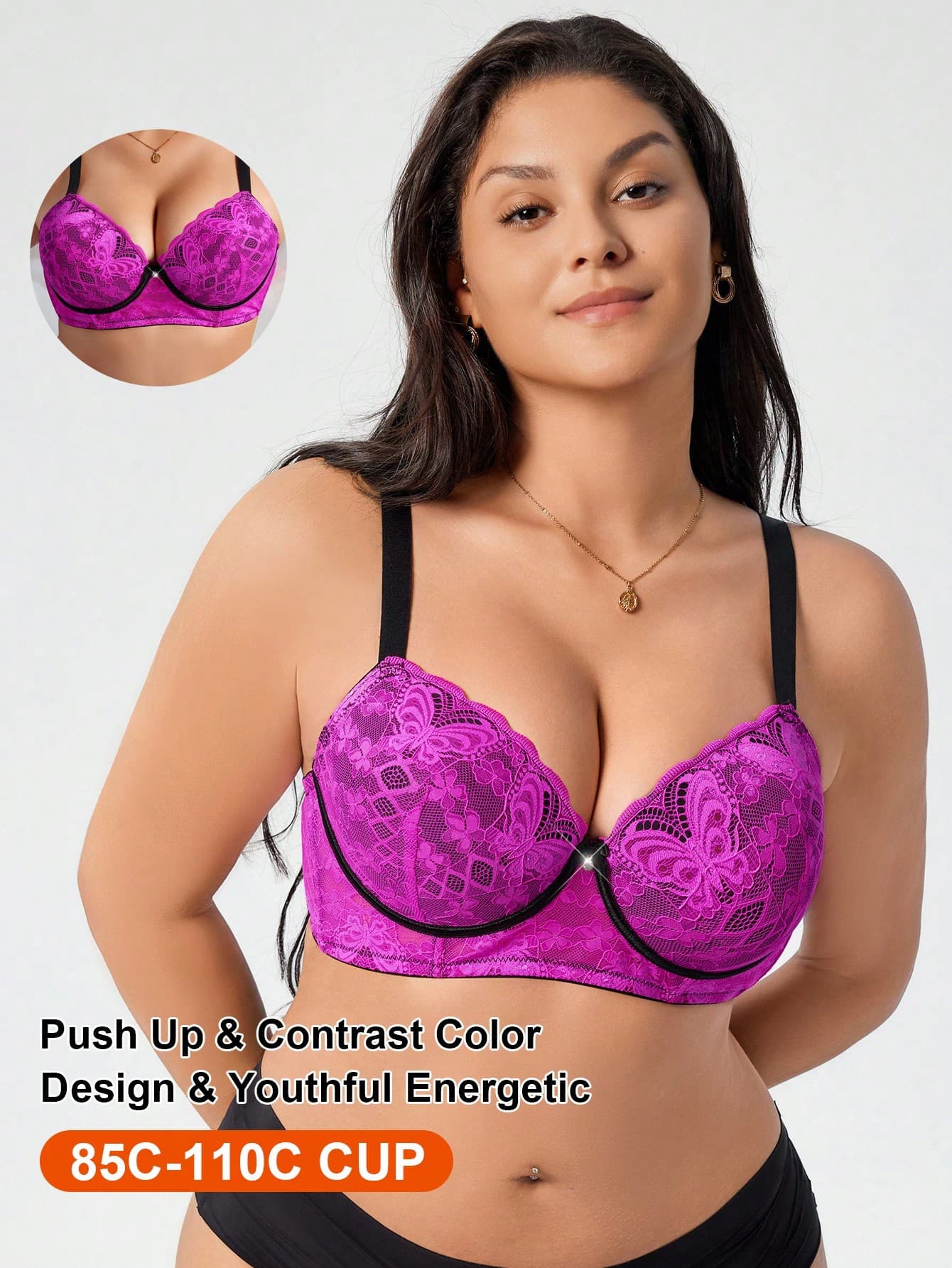 SHEIN 1pc Plus Size Lace Comfortable Seamless Supportive Underwire Bra, Lift