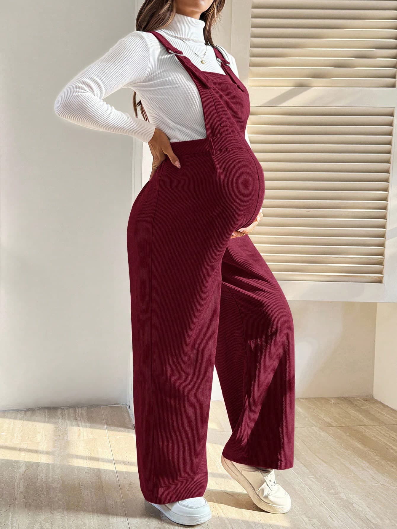SHEIN Maternity Solid Color Pocket Design Casual Wide Leg Jumpsuit, Autumn Pregnant Outfits Rompers Jumpsuits For Woman Pregnancy Clothes Overalls Fall