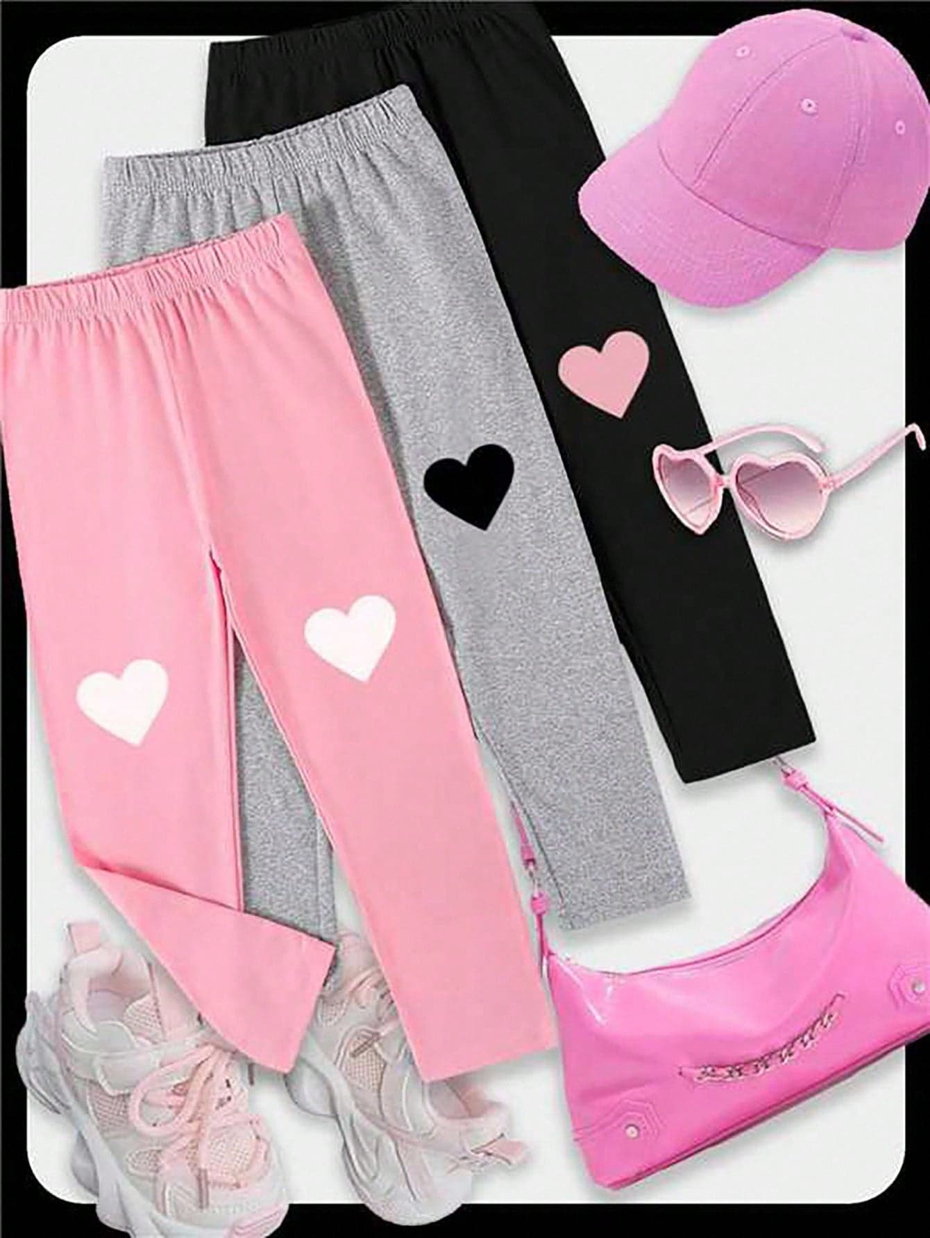 SHEIN 3pcs Young Girl Casual Comfortable Versatile Heart Pattern Leggings, Suitable For Spring And Autumn Daily Wear