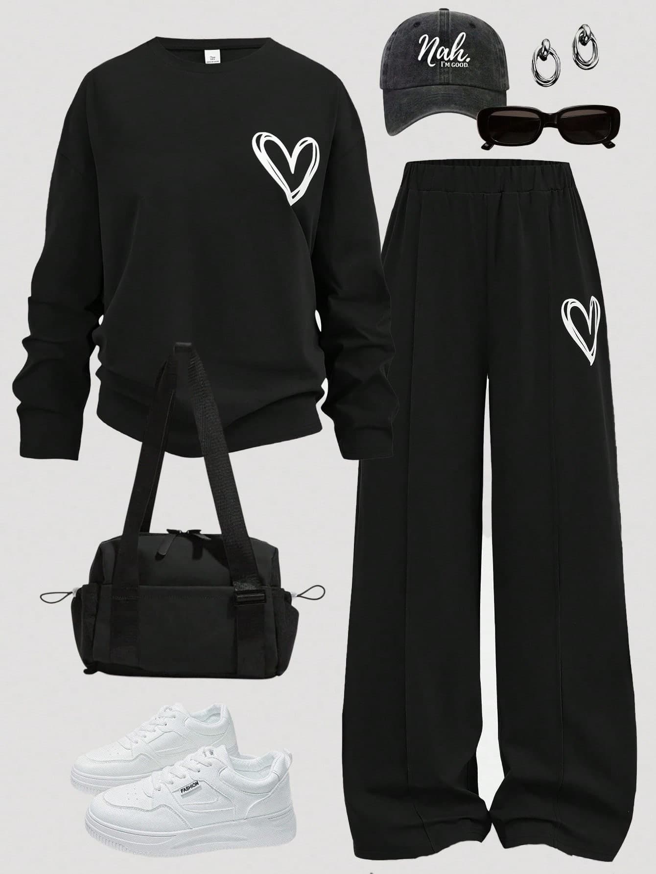 SHEIN Girlism 2pcs/Set Teen Girls Casual Black And White Graphic Tee&Pleated Shorts Set,Lightweight Knit Outfit For Back-To-School,Autumn,Holiday,Outdoor,Y2k Style