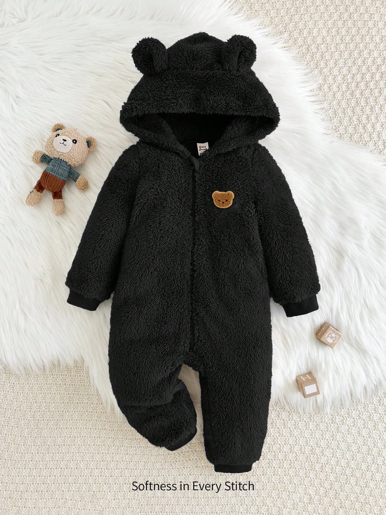 Cozy Pixies Baby Boy Cartoon Rabbit Ear Hooded Thick Jumpsuit Casual Zipper Warm For Fleece Winter Clothes Coat