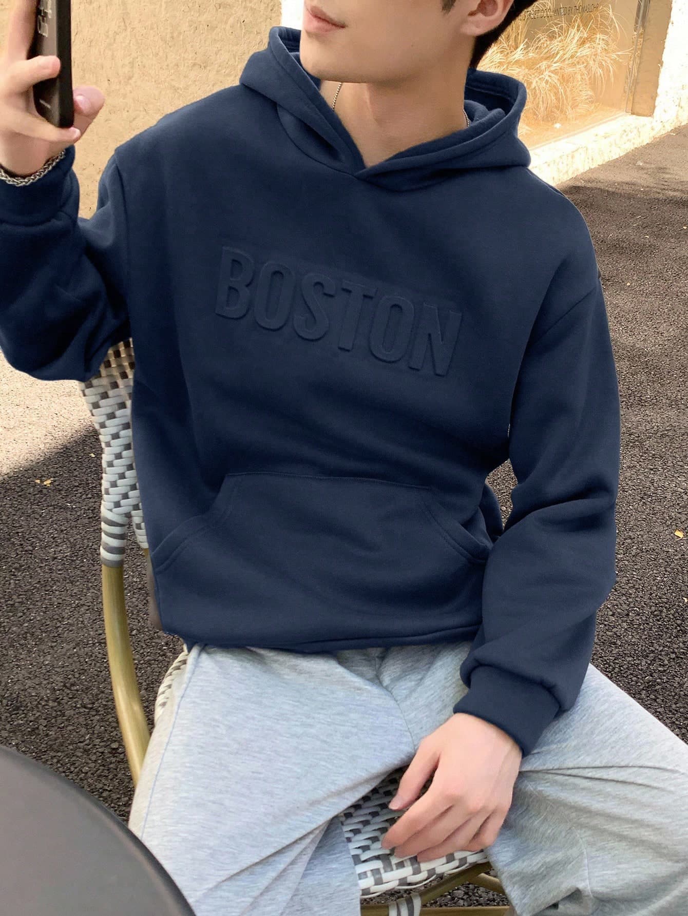 Mirajuku Teen Boy Casual College Style Letter Embossed Design Sweatshirt, Suitable For College, Casual, Sports Wear
