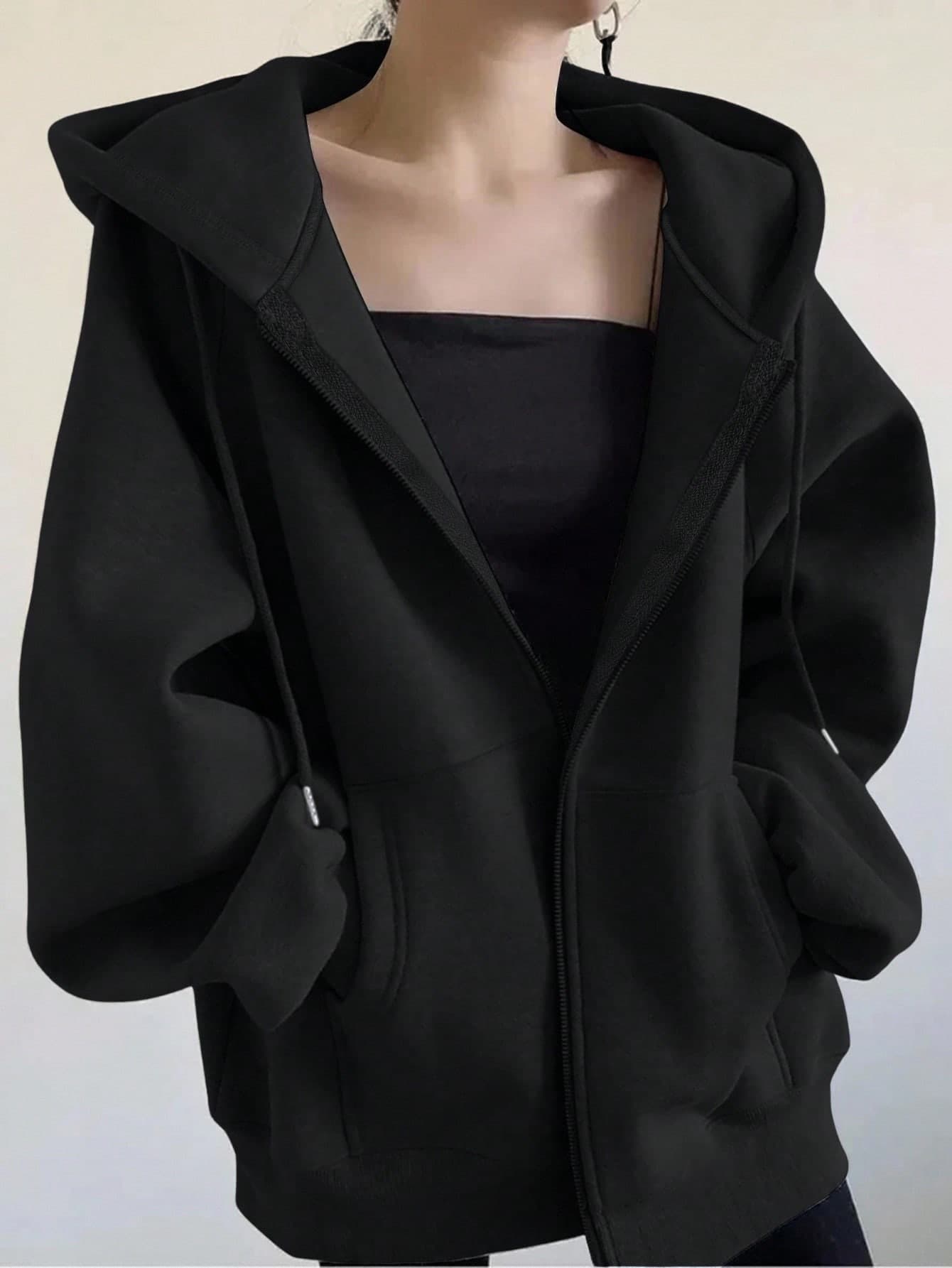 INAWLY Plus Size Women Loose Casual Hooded Zip-Up Cardigan Fall