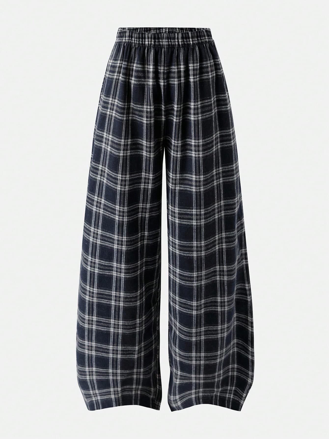 Girlism Teen Girl Plaid Wide Leg Pants,Navy Blue,Winter,Back-To-School Micro Fleece Sportswear For Fall,Halloween,Christmas,Casual Daily Wear&School Style