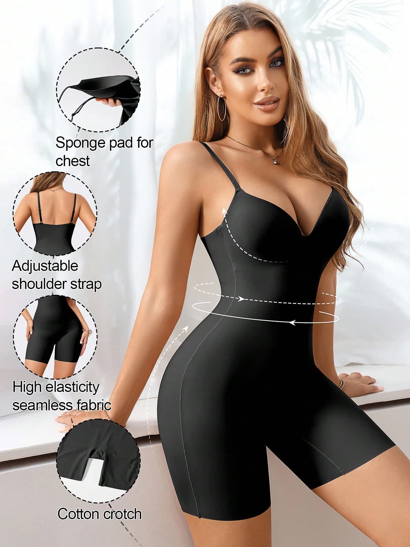 SHEIN 1pc Women's Solid Color Adjustable Strap Bodysuit Shorts