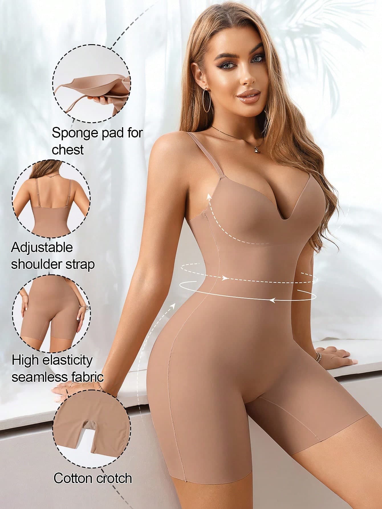 SHEIN 1pc Women's Solid Color Adjustable Strap Bodysuit With Shorts