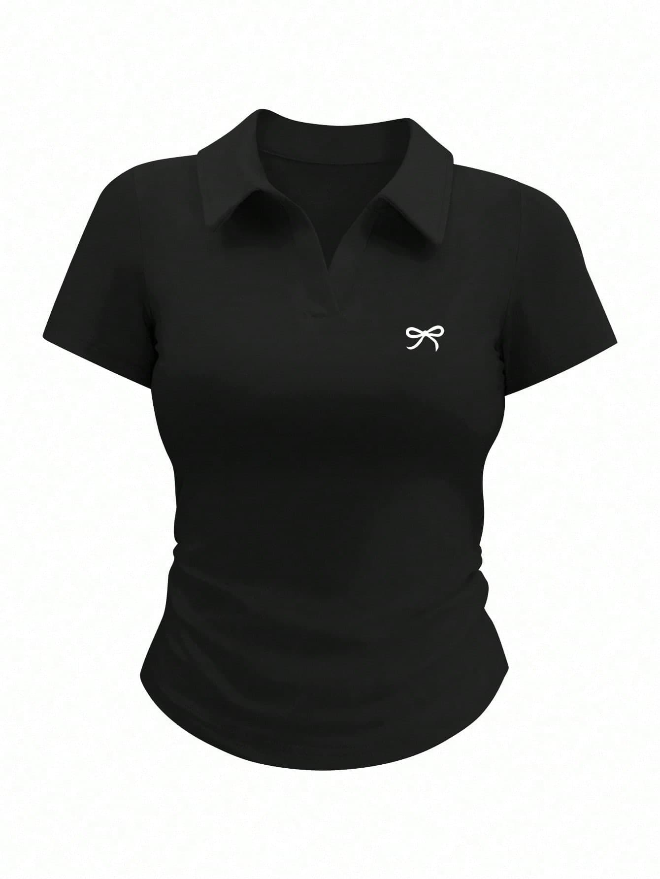 INAWLY Women's Casual Versatile Simple Bow Print Short Sleeve T-Shirt