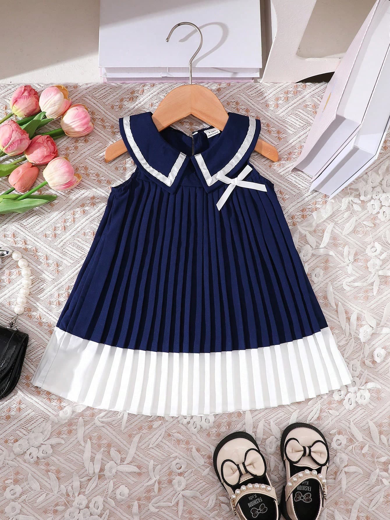 Elladie kids Baby Girls Casual Cute Colorblock Pleated Dress