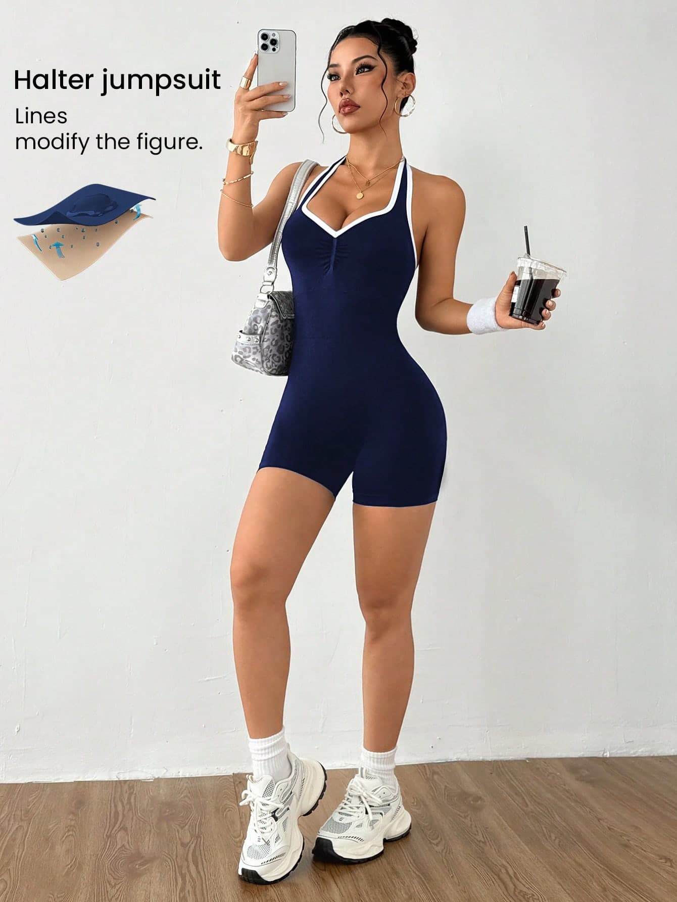 SHEIN Sovereign Charm Seamless Bicolor Jumpsuit Leggings Sports Romper Activewear Romper Yoga Romper Seamless Workout Romper Fitness Romper