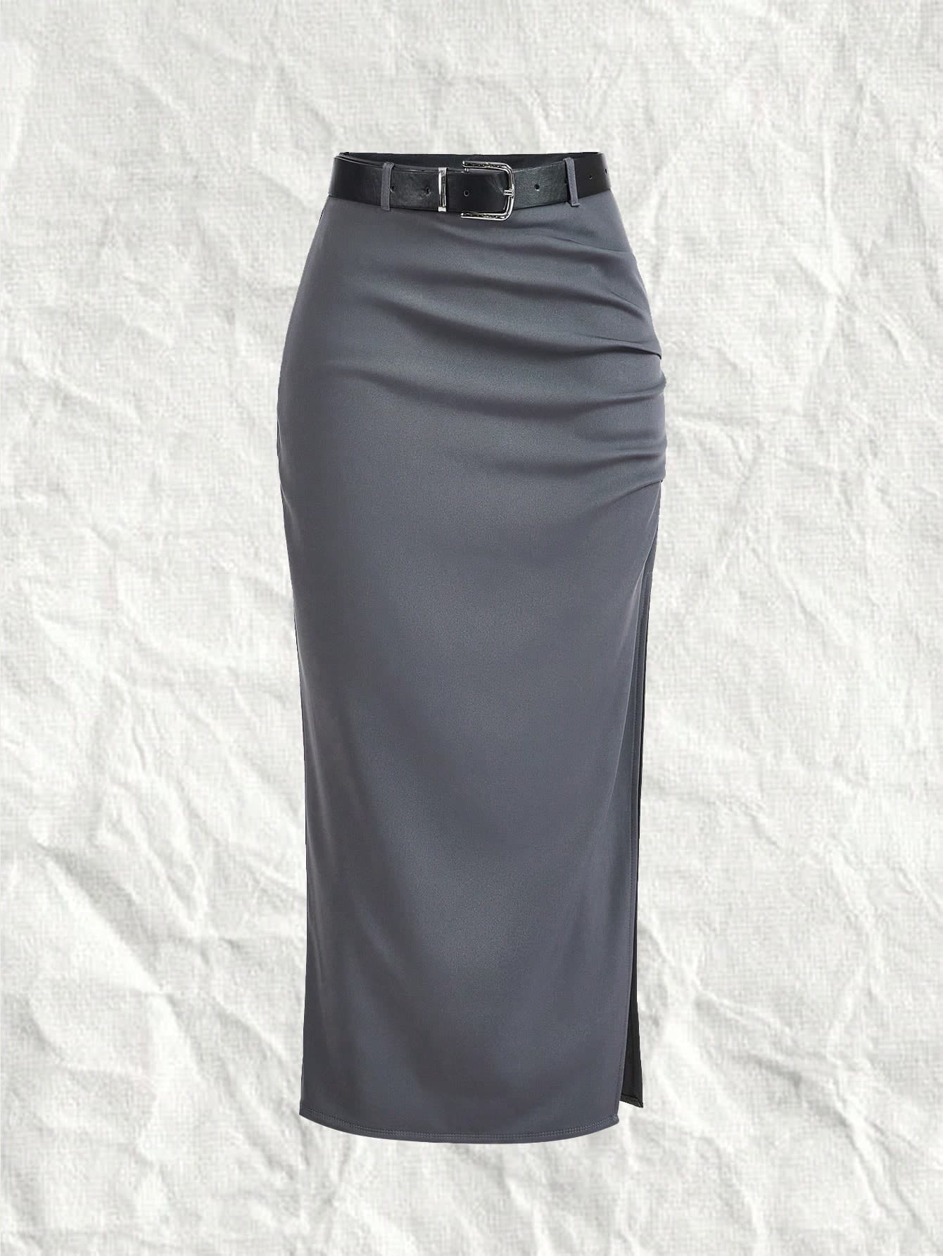 SHEIN EZwear Plus Split Thigh Belted Skirt Fall