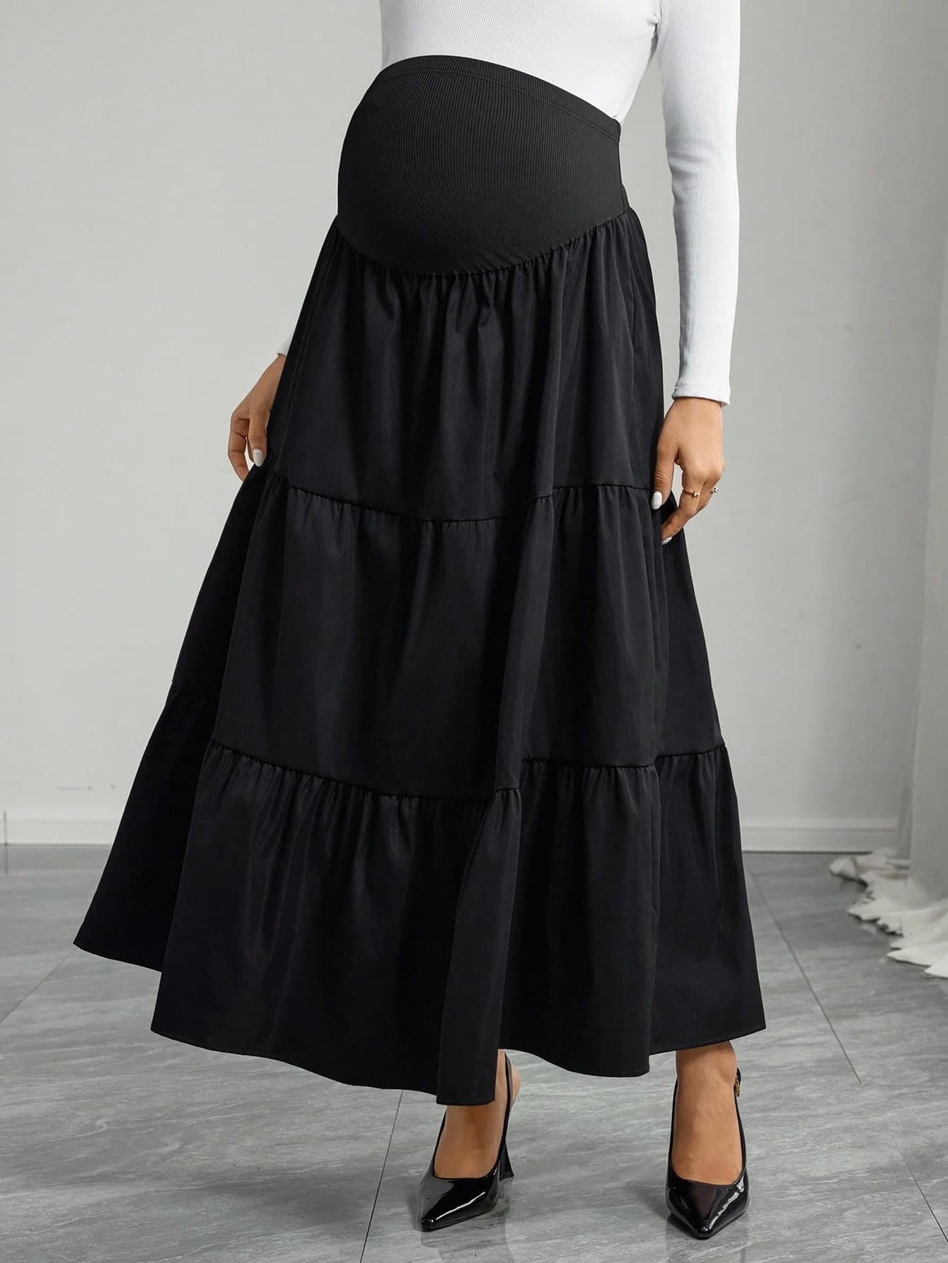Momance Solid Color Pleated Maternity Skirt Fall