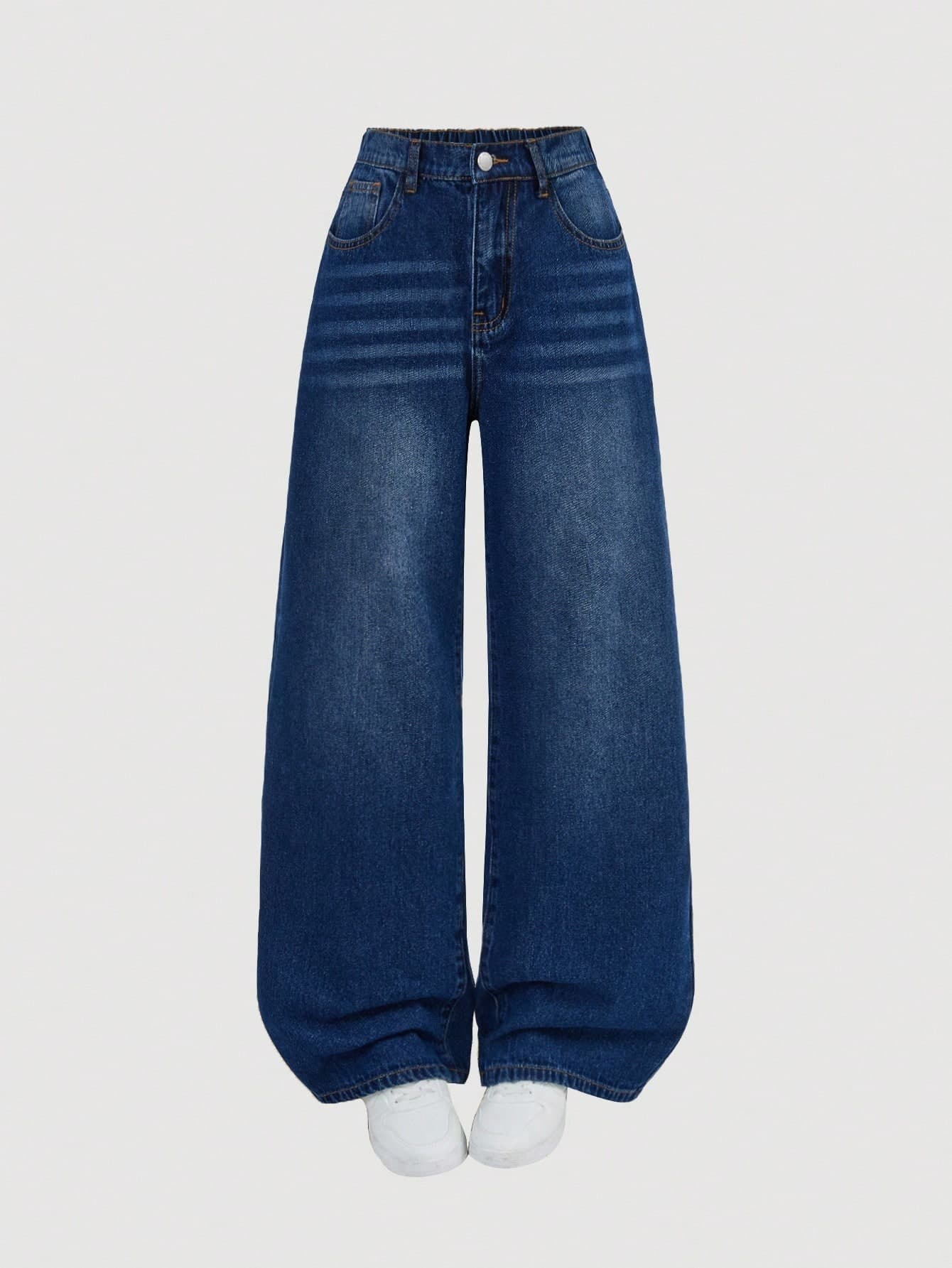 SHEIN Girlism Teen Girls' Fashionable Blue Denim Loose Straight Leg Winter Pants