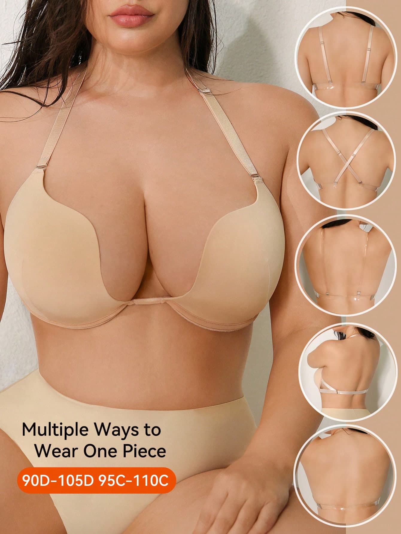 DesireSculpt Plus Size Women Comfortable Seamless High Support Transparent Strap Bra, Lift