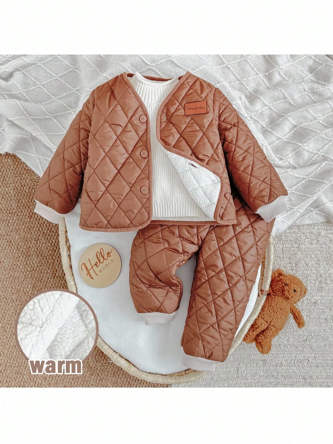 Loomiva 2pcs Baby Boy Decorative Knit V-Neck Long Sleeve Cardigan And Elastic Waist Pants Set