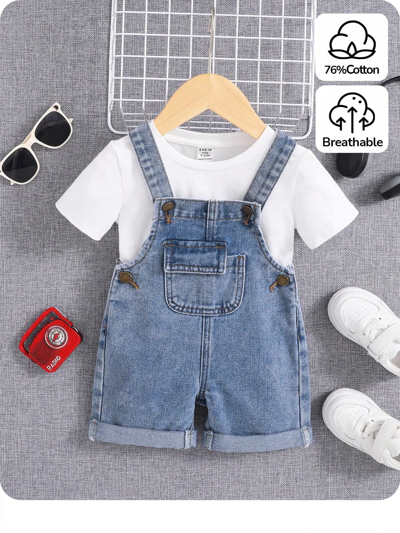 Baby Boy Casual Vintage Washed Flap Pocket Overalls Denim Overalls Romper,Baby Boys Spring And Summer Outfits