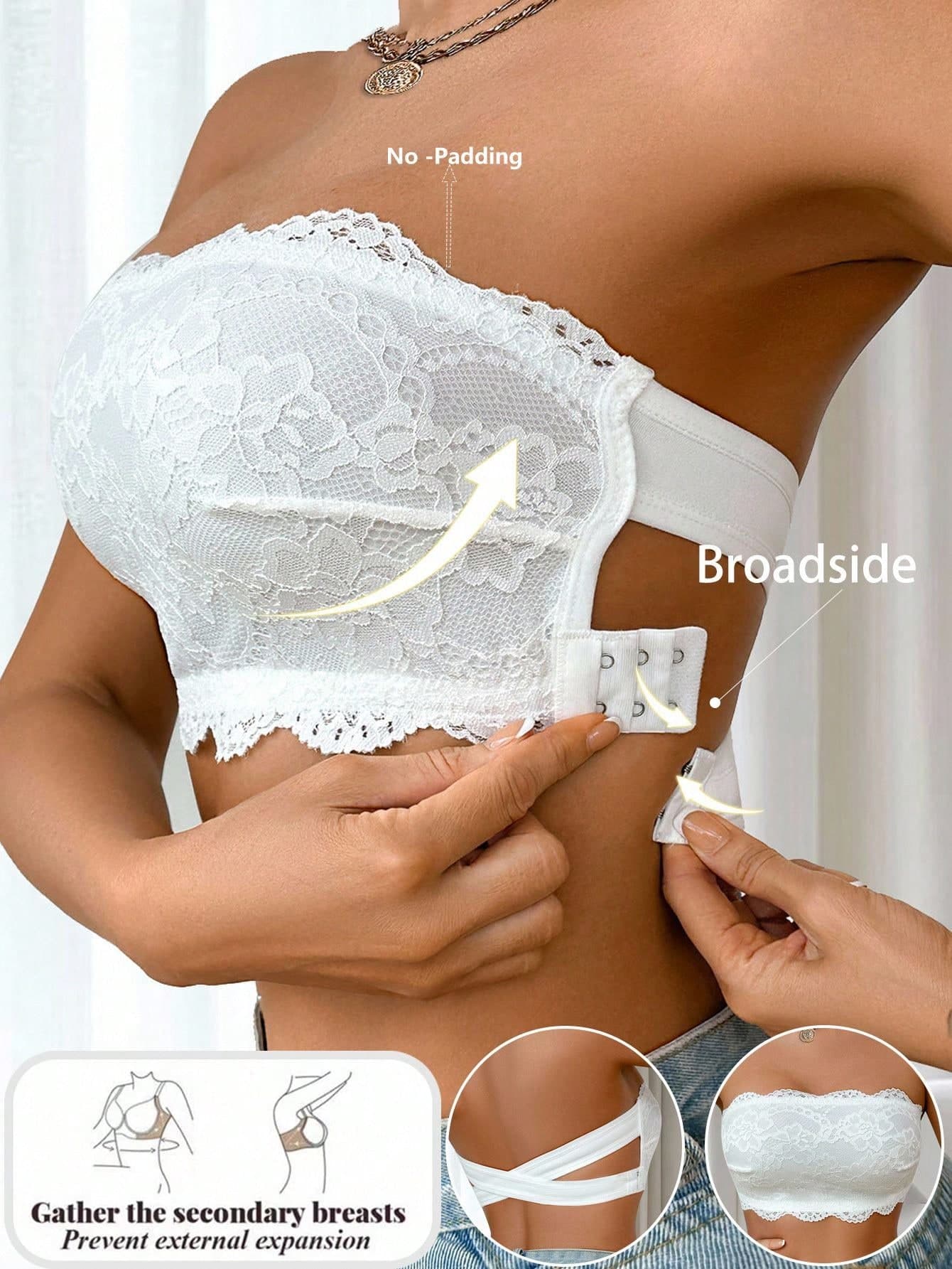 Crystal Vow 1pc Women Lace Wireless Bandeau Bra White Lace Bandeau Bra Strapless Bra Bridal Lingerie White Bandeau Bra Lace Bra