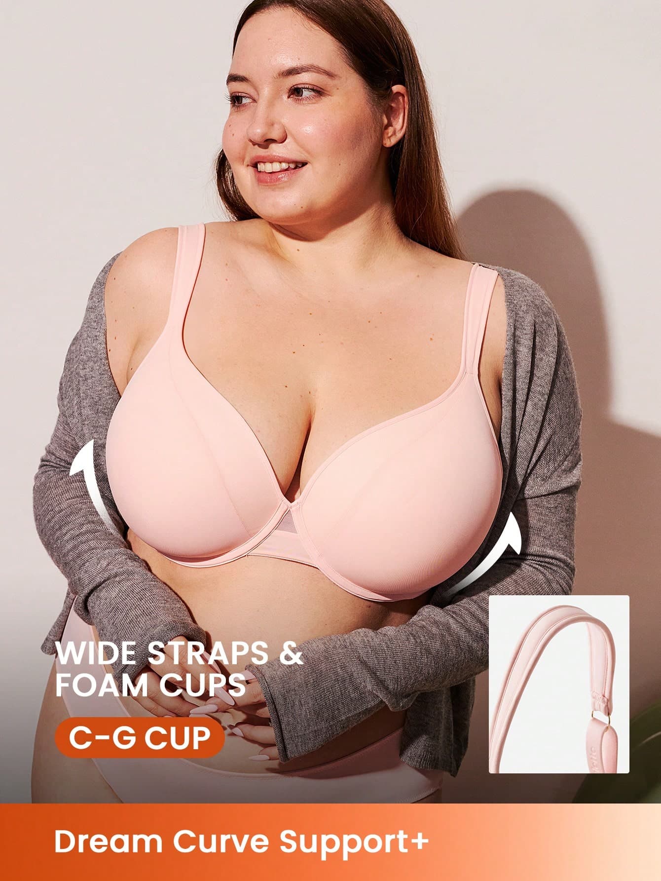 LUVLETTE Plus Dream Curve Support +Smooth Full Coverage Support Wide Strap Push Up T-Shirt Basic Bra