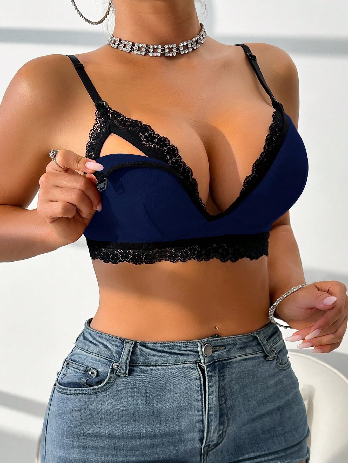 Moonlight&Mama Maternity Contrast Lace Nursing Bra
