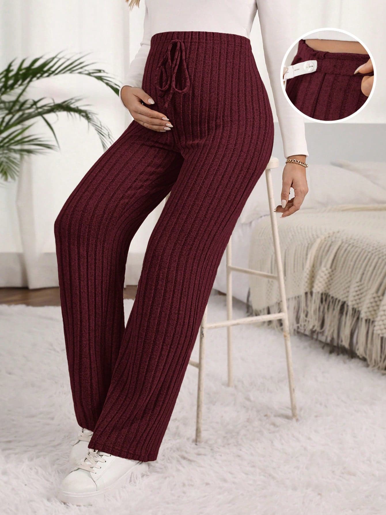 SHEIN Maternity Casual Solid Color High Waist Straight Leg Pants